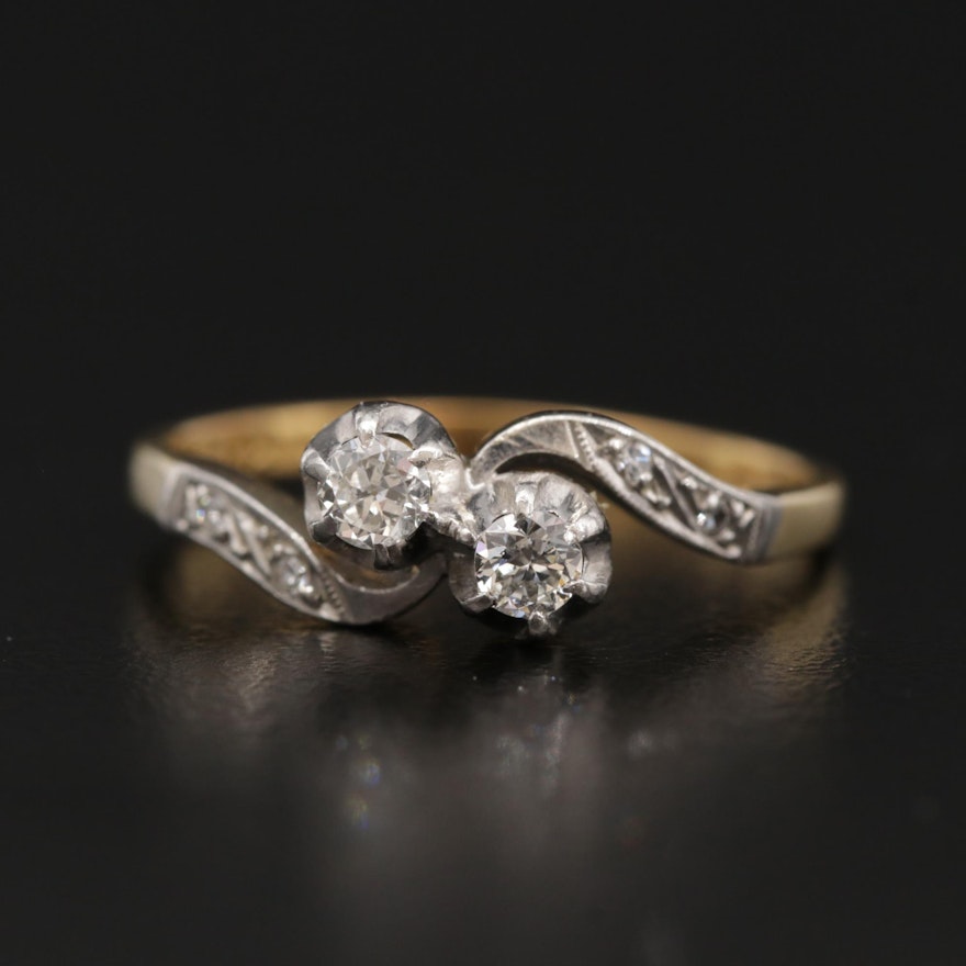 Edwardian Platinum and 18K Yellow Gold Diamond Ring