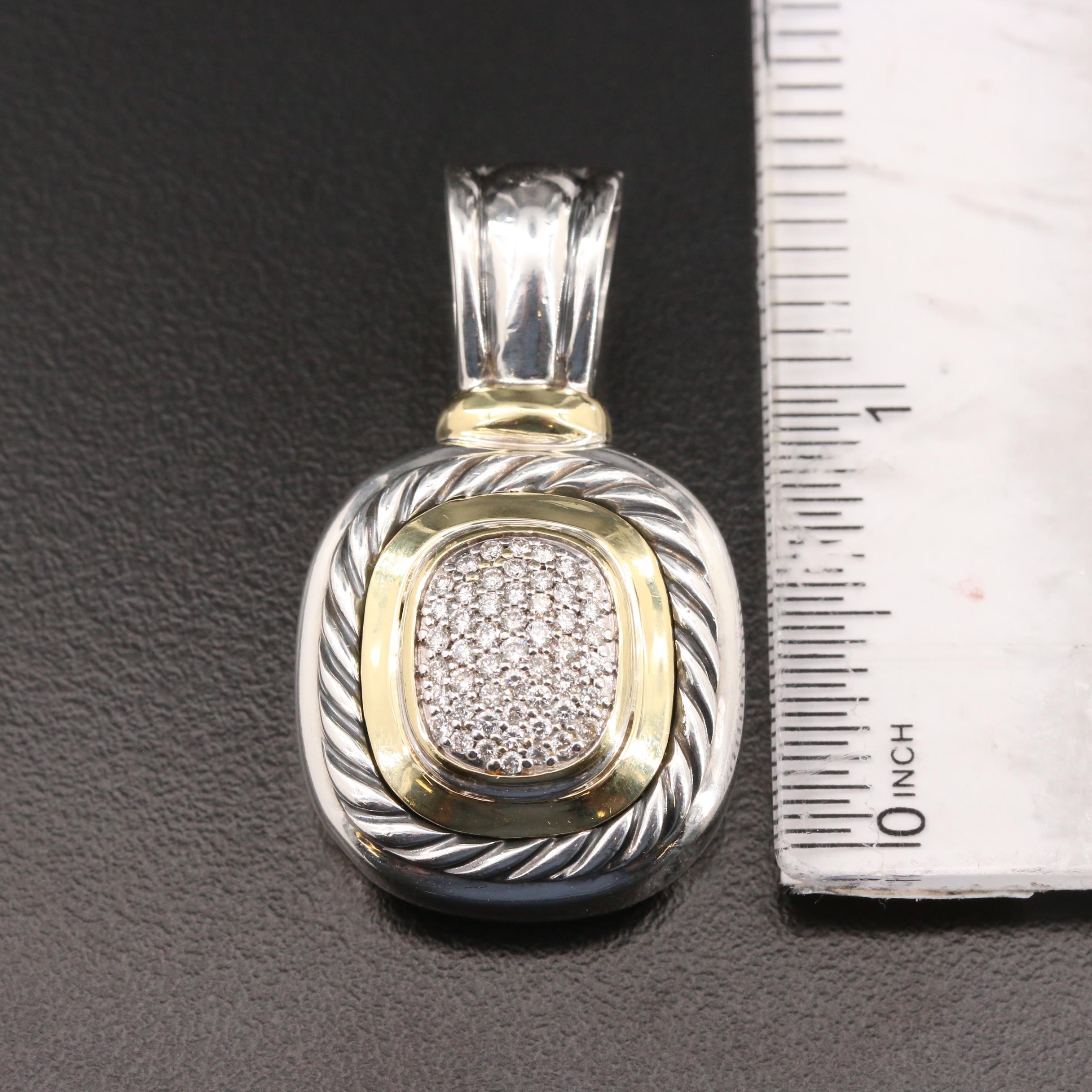 David Yurman "Albion" Sterling Pavé Diamond Enhancer Pendant with Travel Pouch