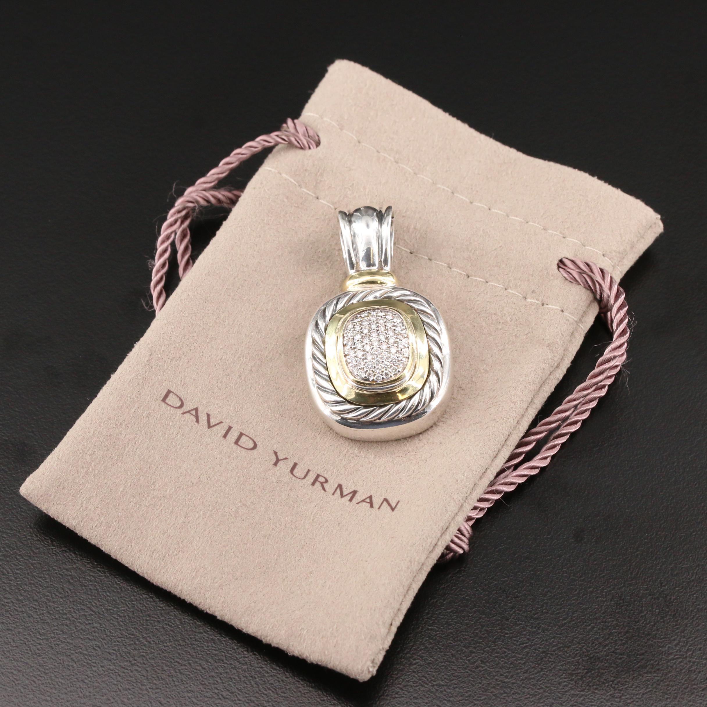 David Yurman "Albion" Sterling Pavé Diamond Enhancer Pendant with Travel Pouch