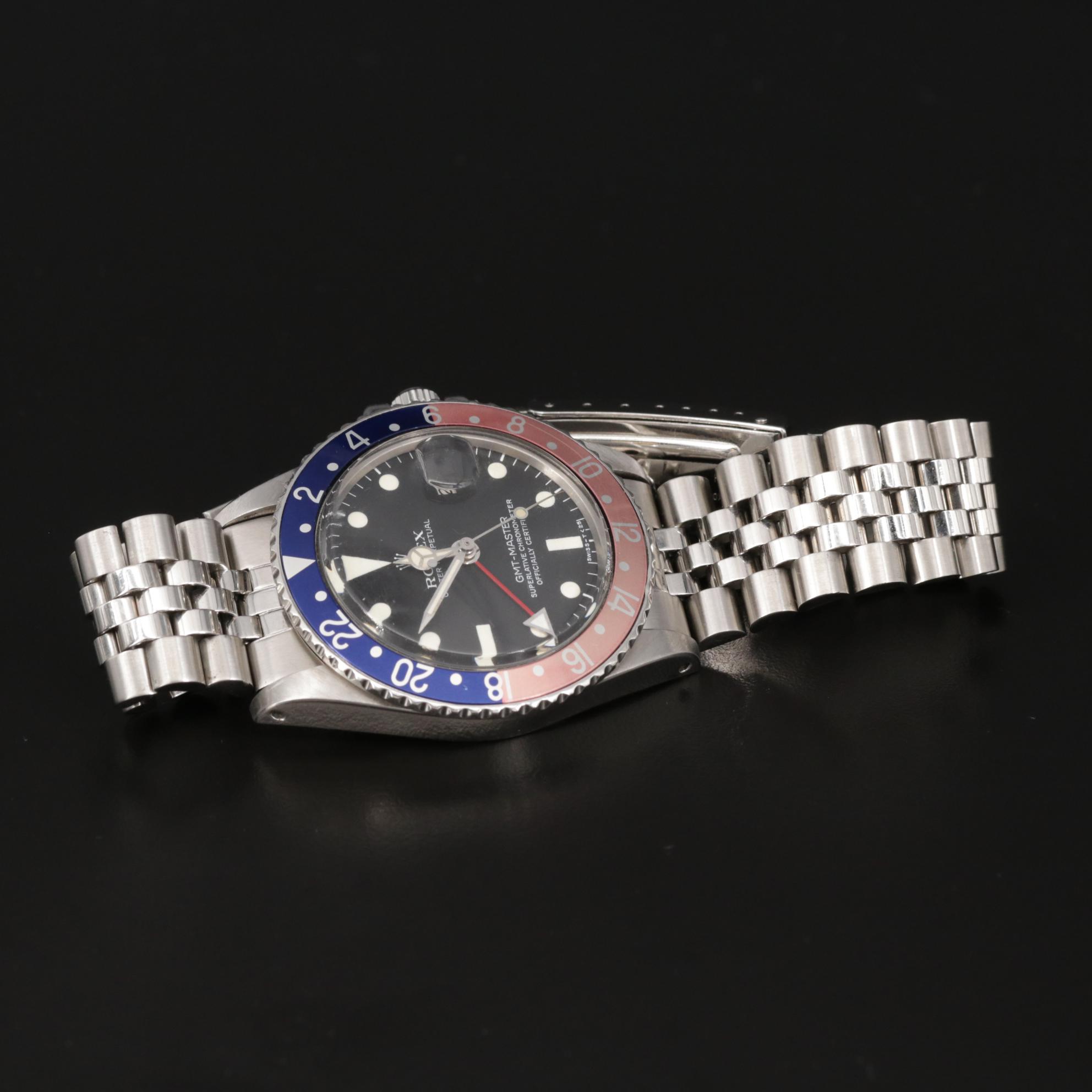 Vintage Rolex GMT Master 1675 Pepsi Bezel Stainless Steel Watch, 1978