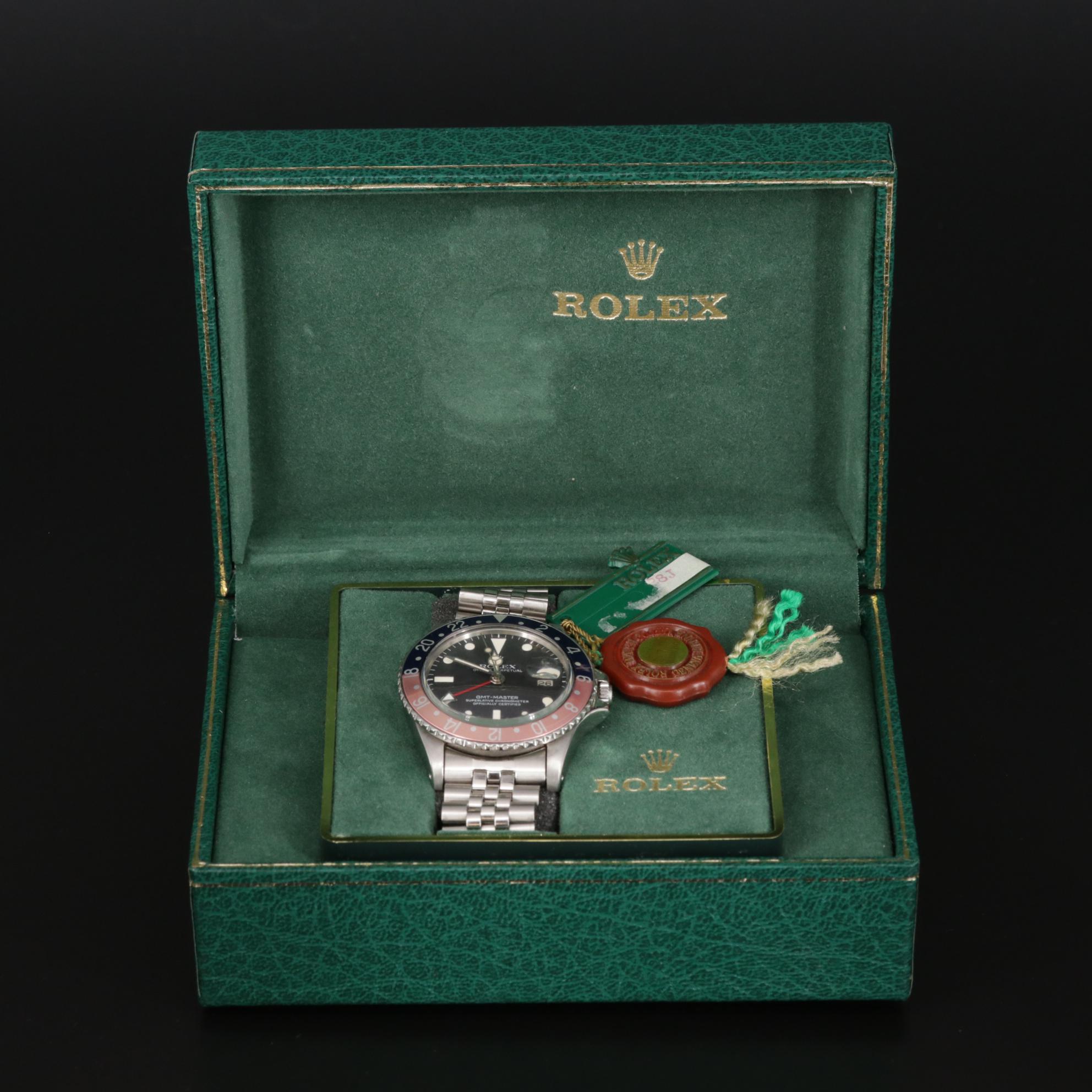 Vintage Rolex GMT Master 1675 Pepsi Bezel Stainless Steel Watch, 1978