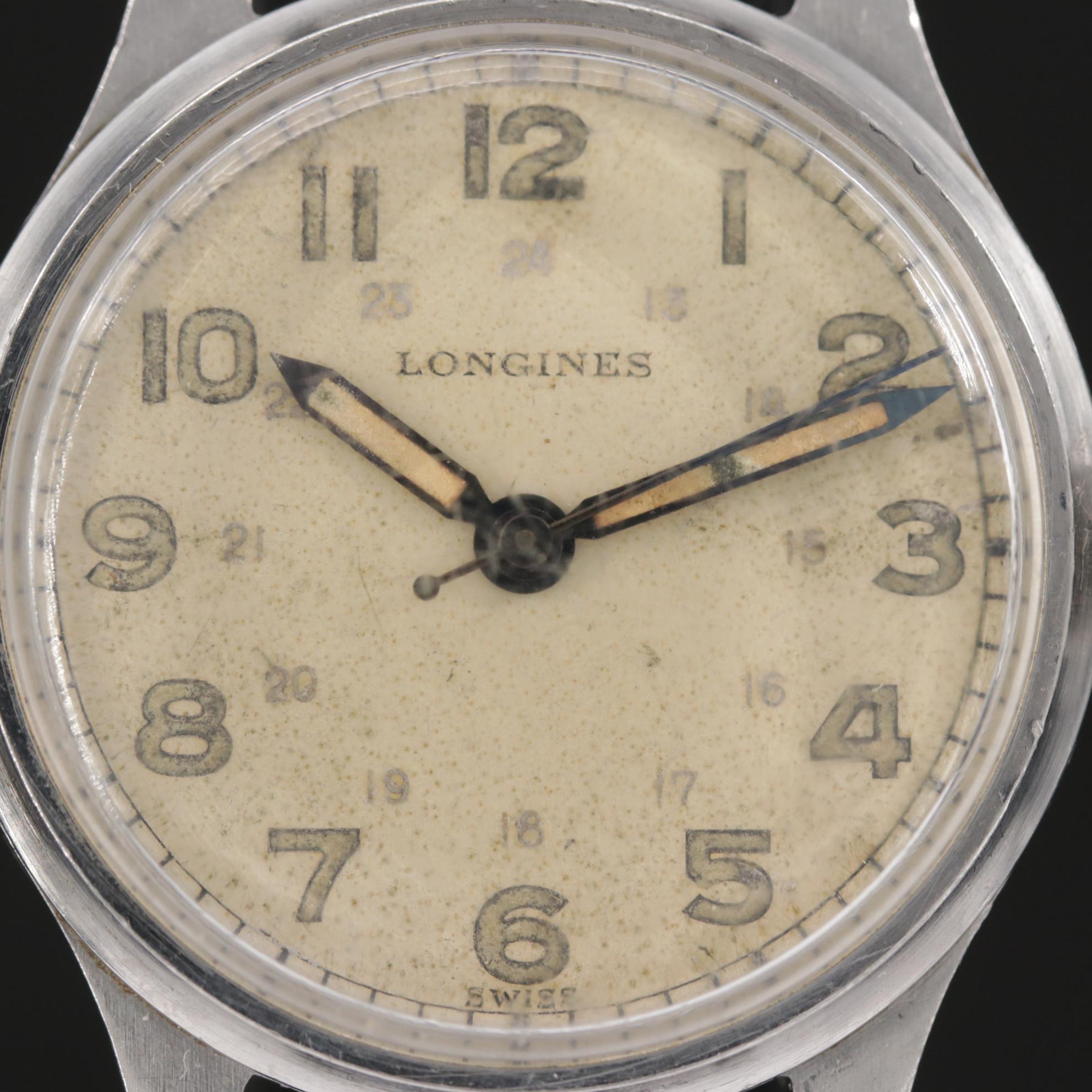 Vintage Longines WWII Military Stem Wind Watch, 1943
