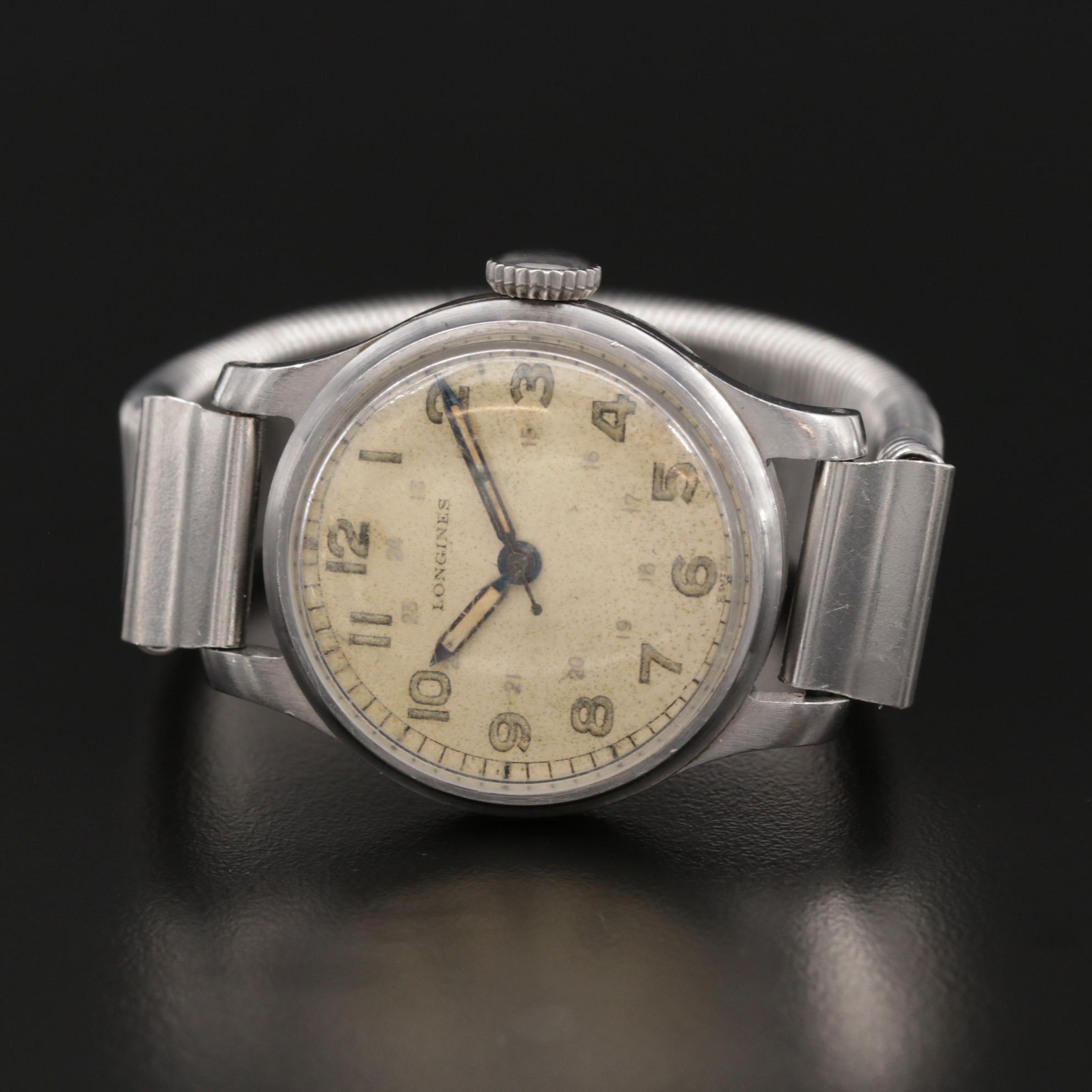 Vintage Longines WWII Military Stem Wind Watch, 1943