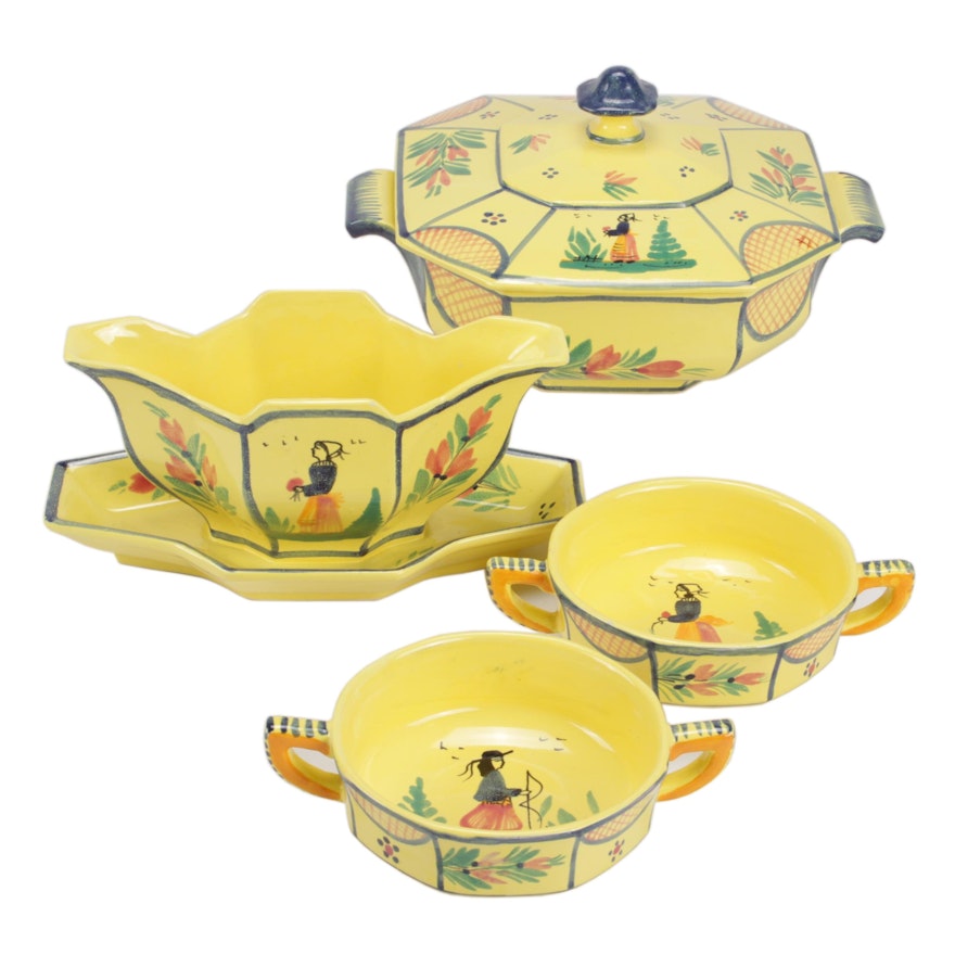 Henriot Quimper Faïence "Soleil Yellow" Hand-Painted Earthenware Serveware