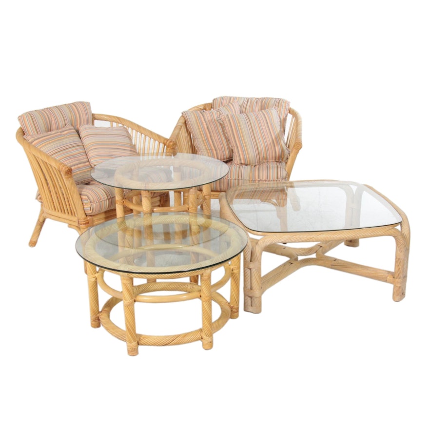 Rattan Patio Chairs and Accent Tables in the Style of Ficks Reed