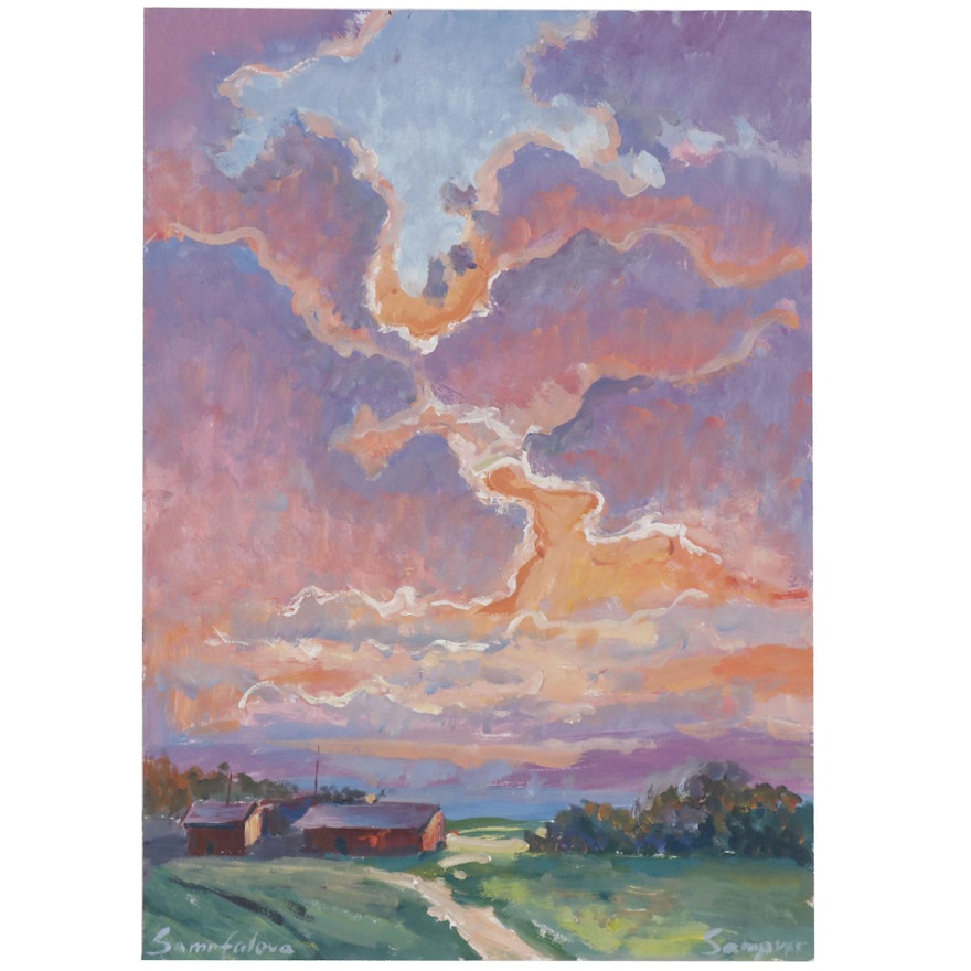 Olena Samofalova Landscape Oil Painting of Pastoral Scene at Sunset