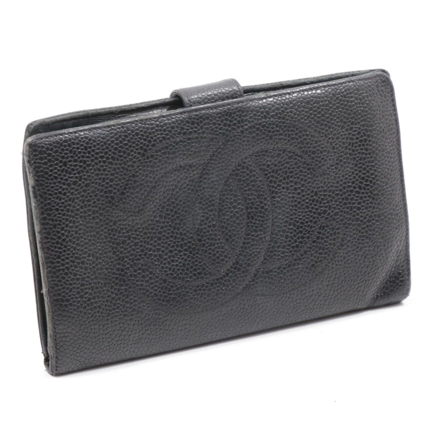 Chanel CC Black Caviar Leather Bifold Wallet