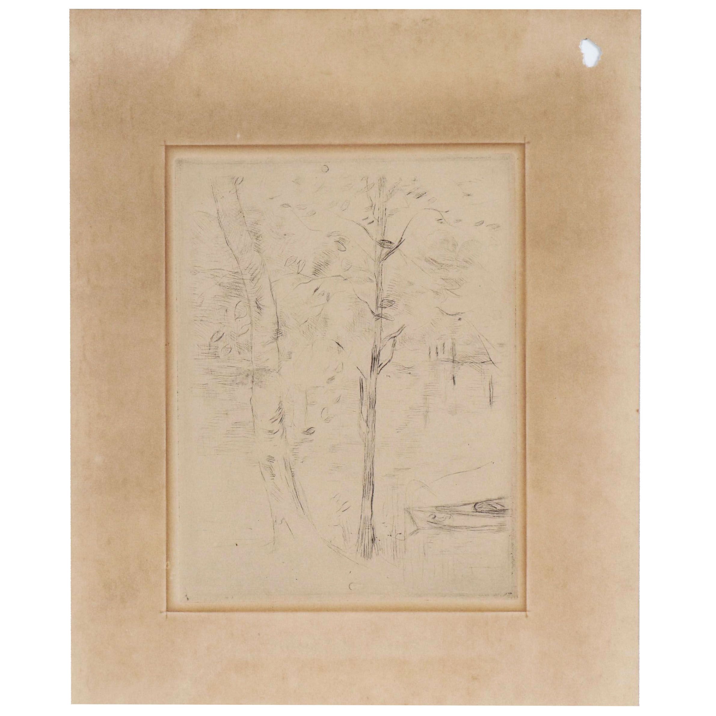 Berthe Morisot Posthumous Restrike Etching "Jardin de Mezy/ Bord du lac"