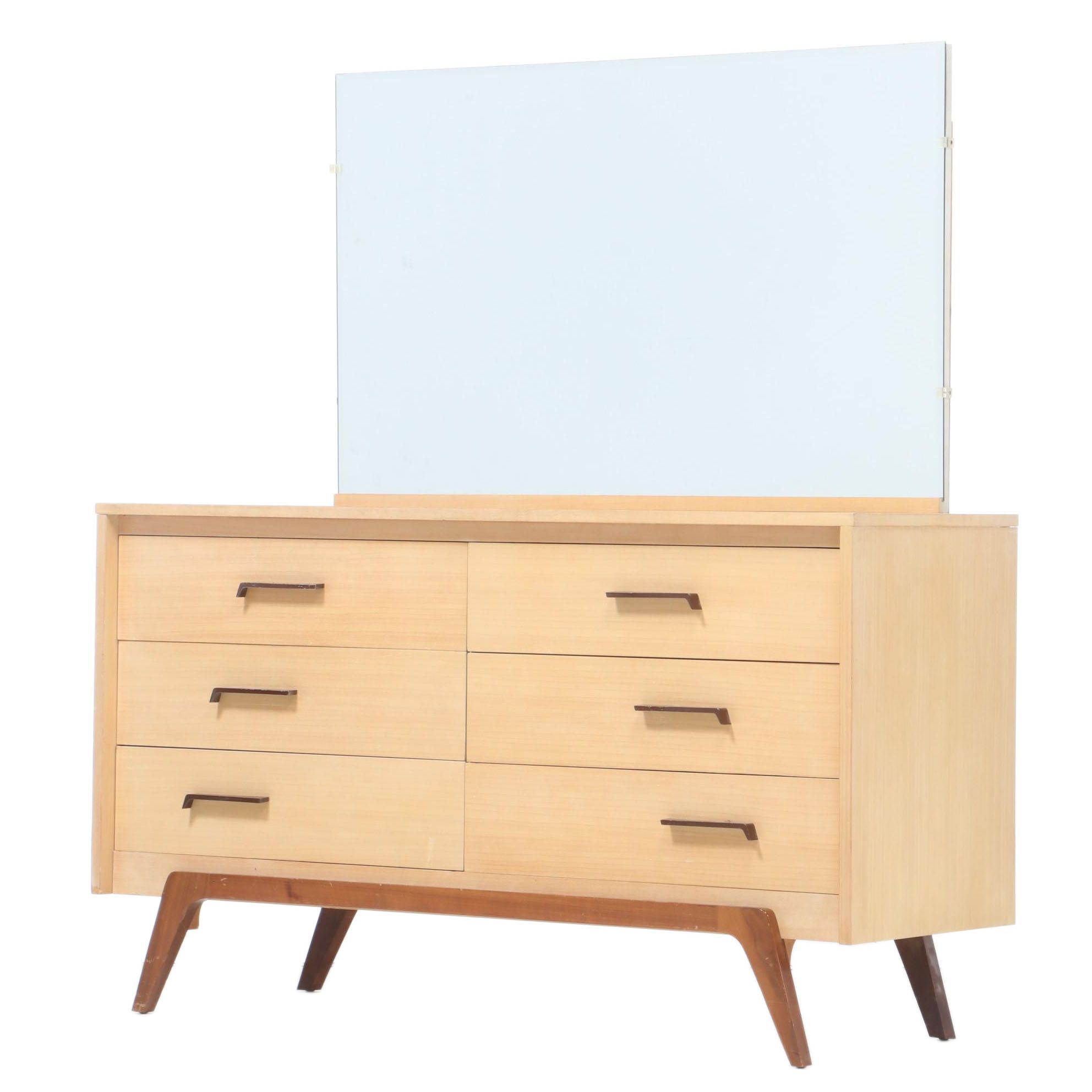 Mid Century Modern Johnson-Carper Blonde Birch Dresser with Mirror