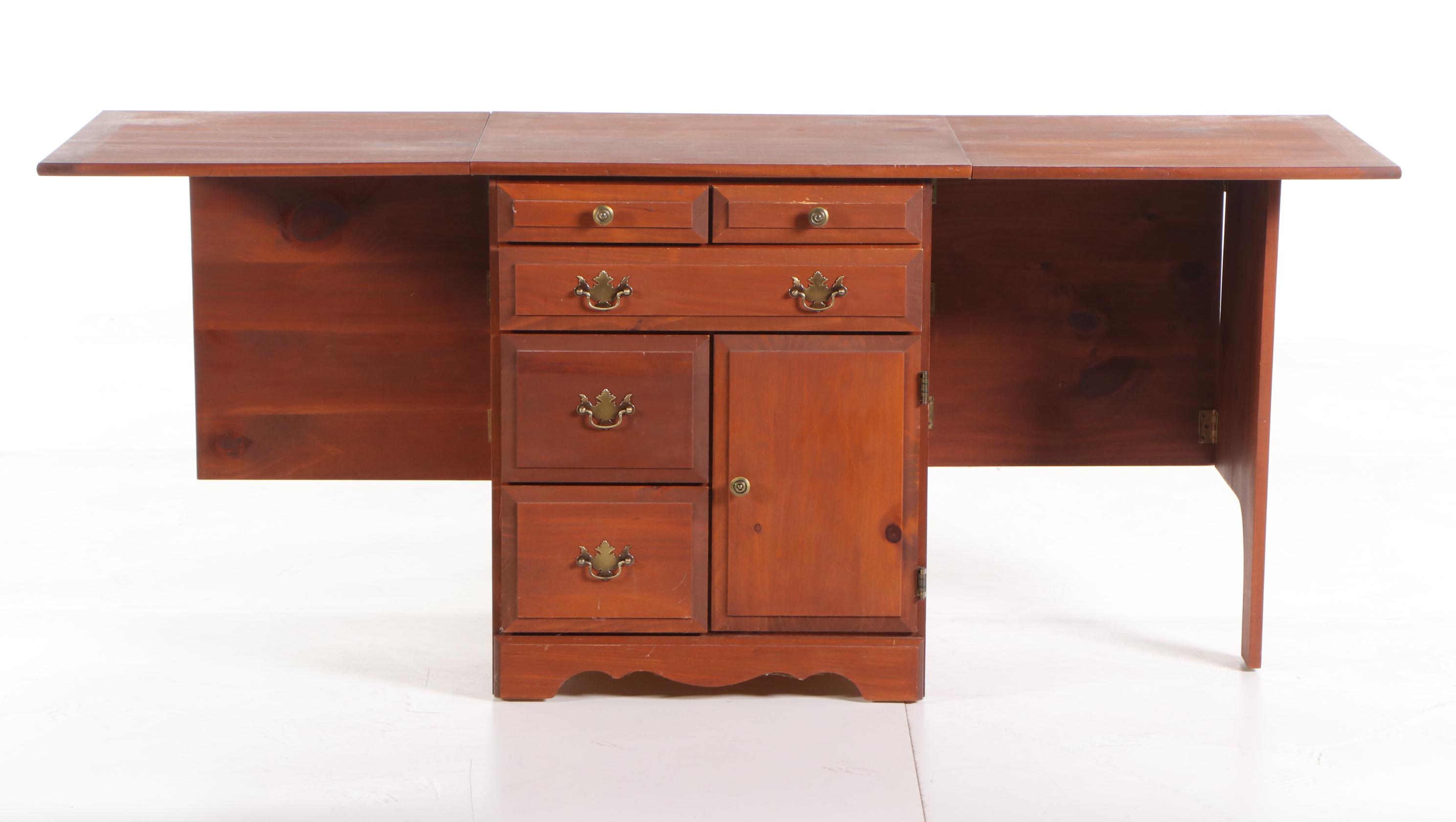 Early American Style Stained Pine Drop Leaf Buffet Server, Mid-20th Century