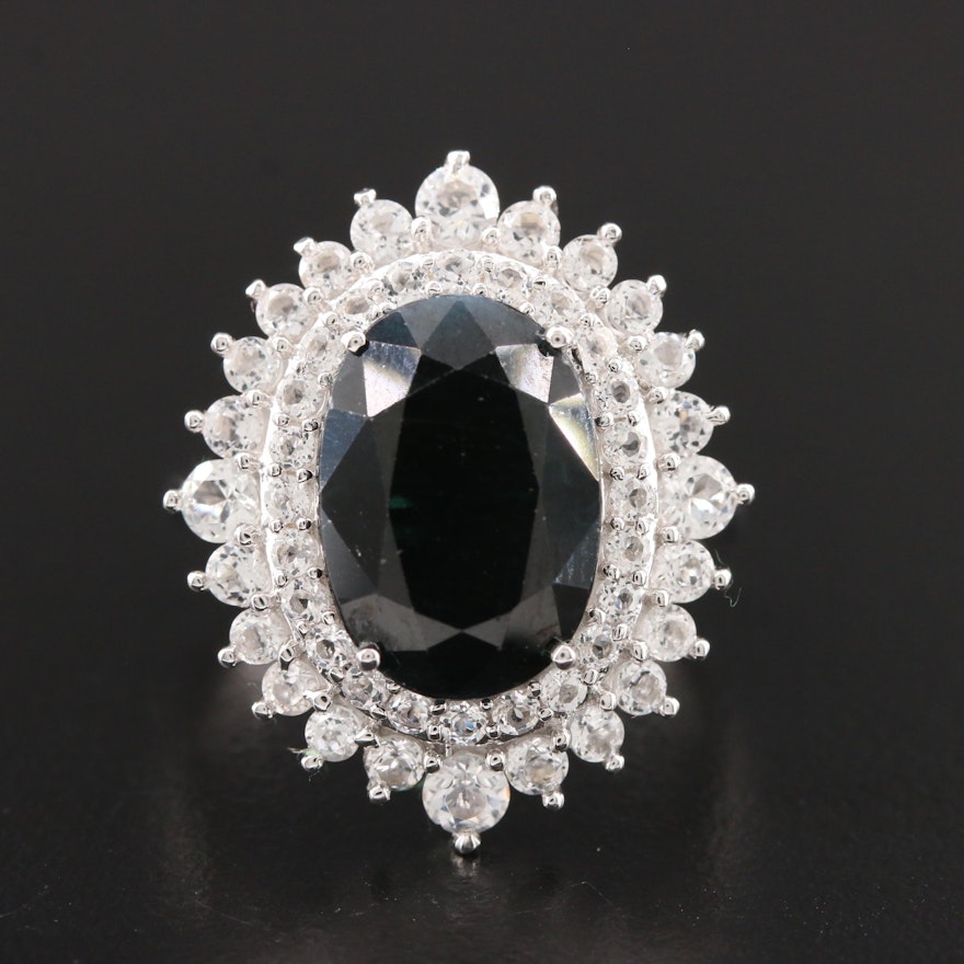 Sterling Silver Sapphire and White Topaz Ring