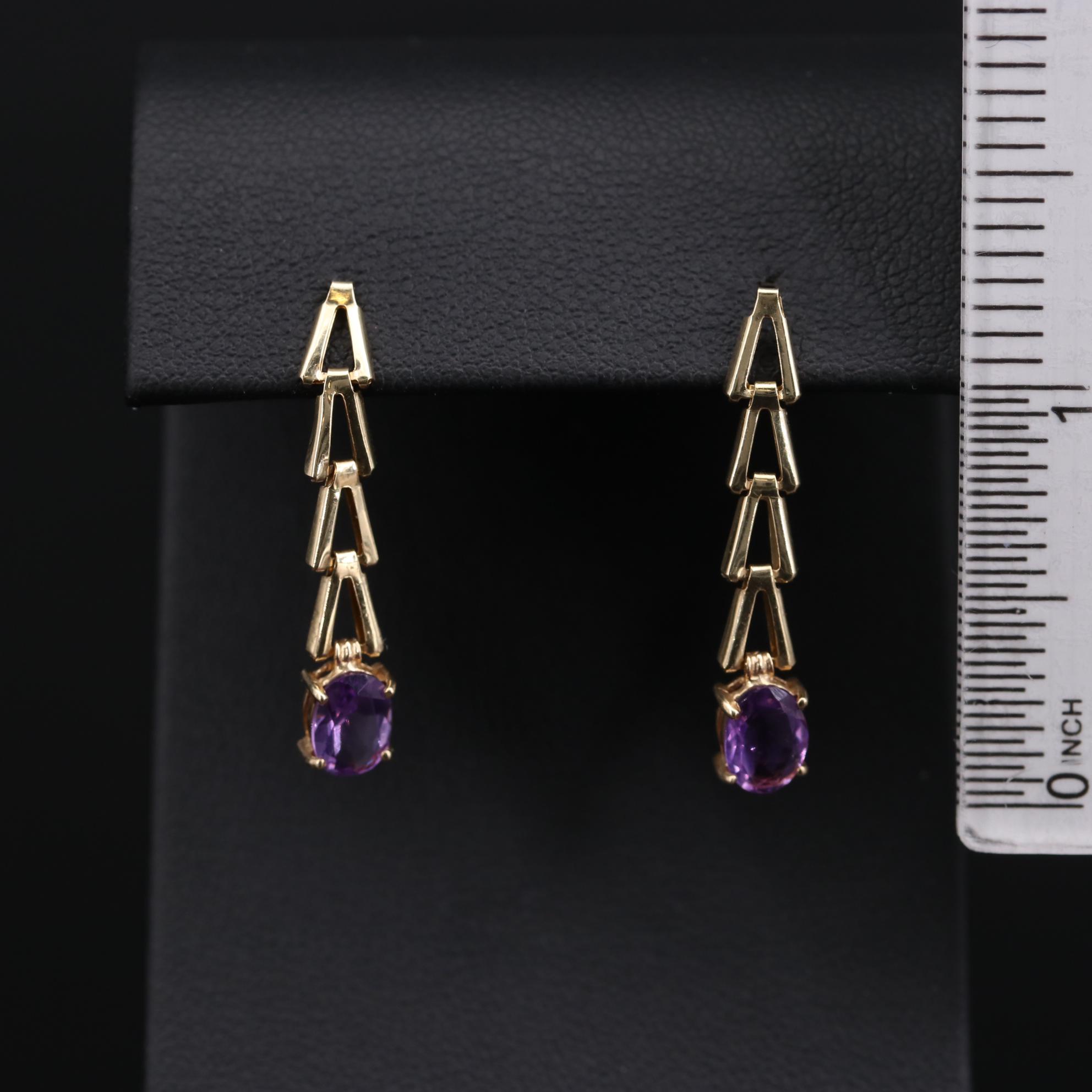 10K Yellow Gold Amethyst Earrings and 14K Yellow Gold Multi-Gemstone Bracelet