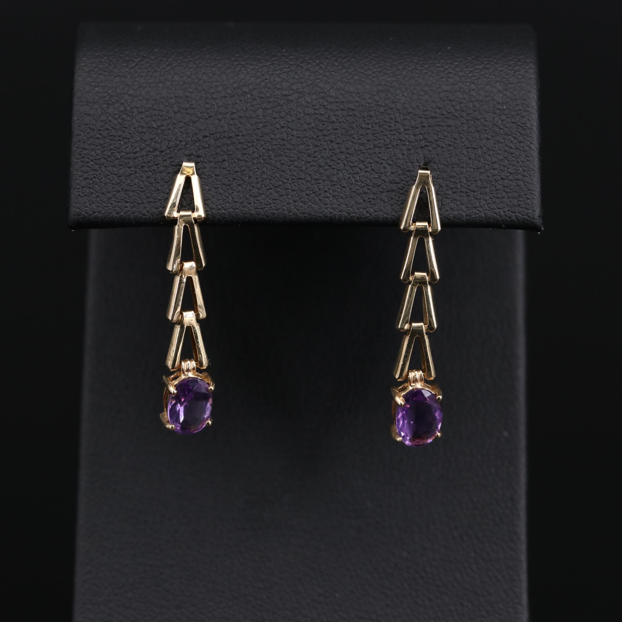 10K Yellow Gold Amethyst Earrings and 14K Yellow Gold Multi-Gemstone Bracelet