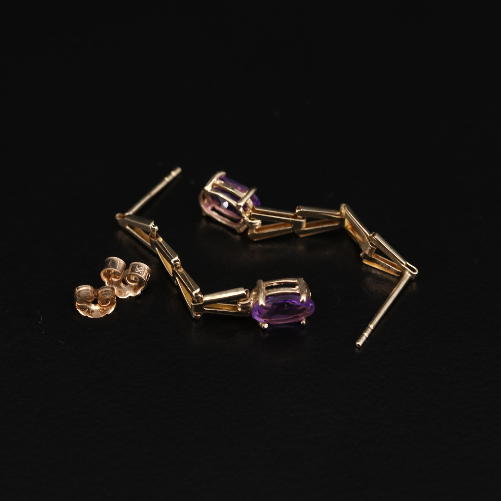 10K Yellow Gold Amethyst Earrings and 14K Yellow Gold Multi-Gemstone Bracelet