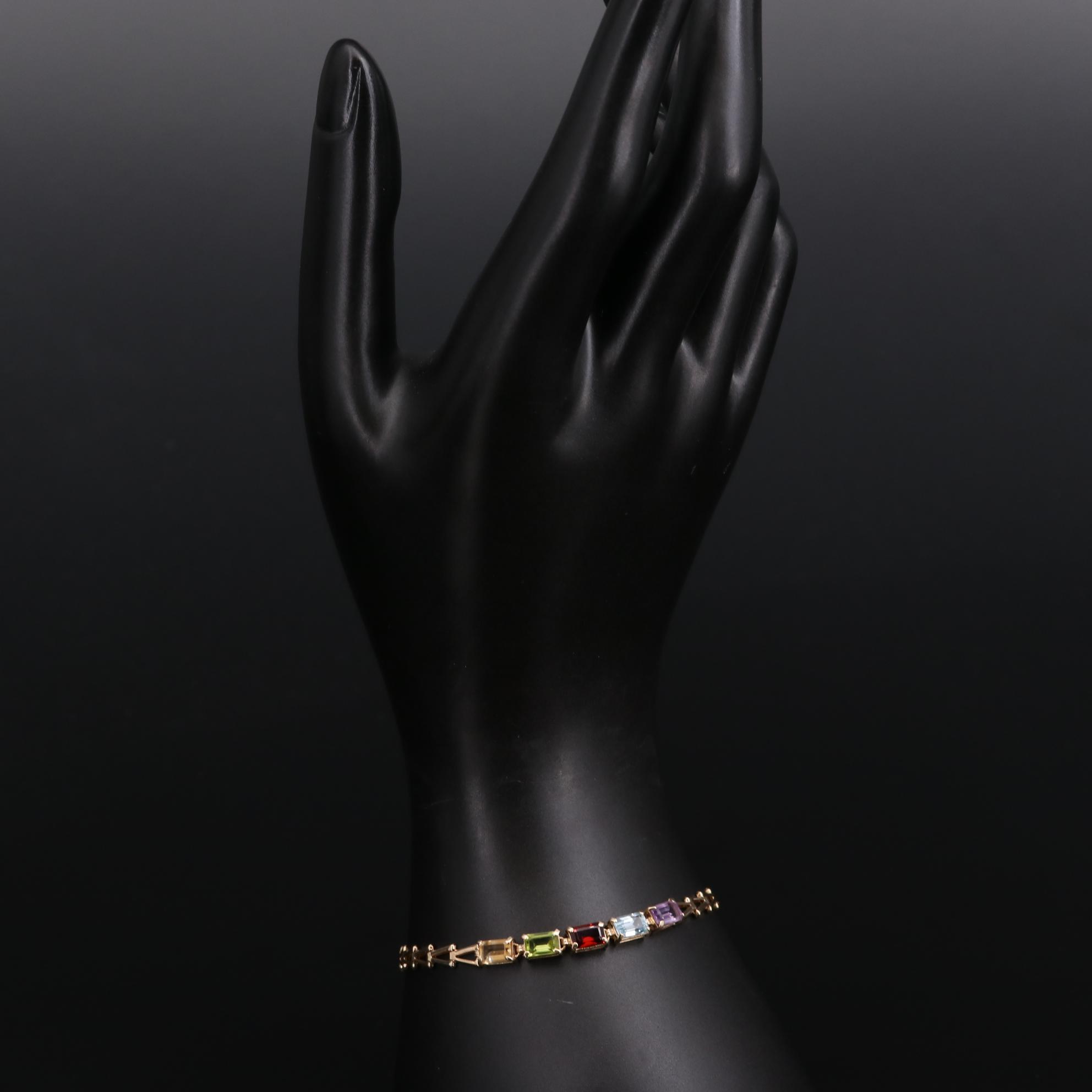 10K Yellow Gold Amethyst Earrings and 14K Yellow Gold Multi-Gemstone Bracelet