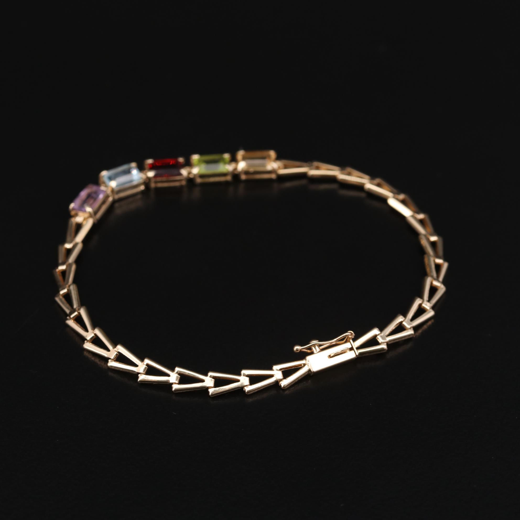 10K Yellow Gold Amethyst Earrings and 14K Yellow Gold Multi-Gemstone Bracelet