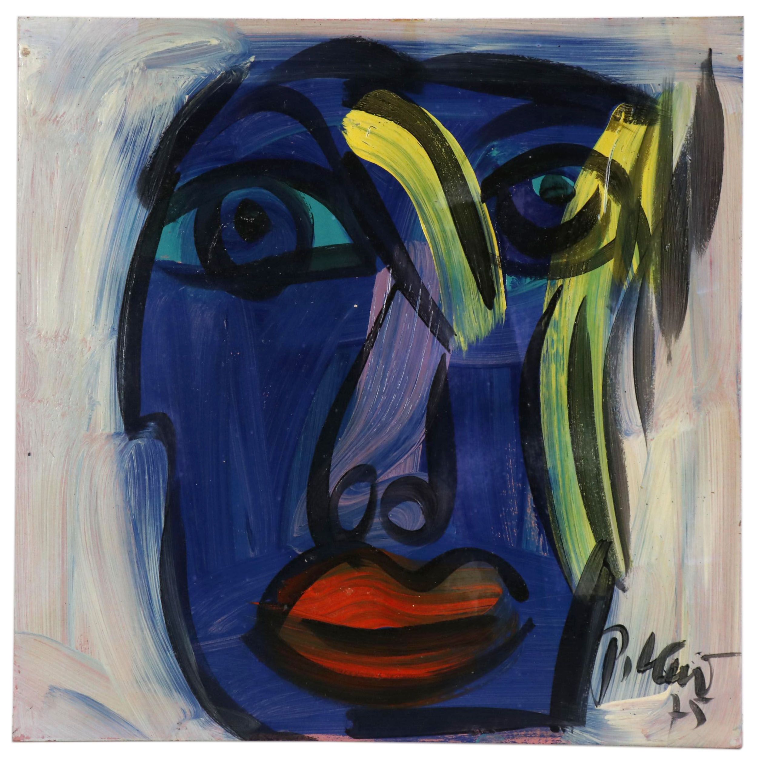 Peter Keil Abstract Portrait Oil Painting "Blue"