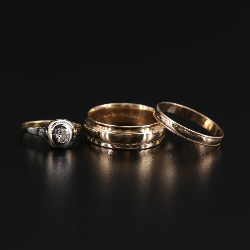 10K and 14K Yellow Gold Bands and Diamond Ring