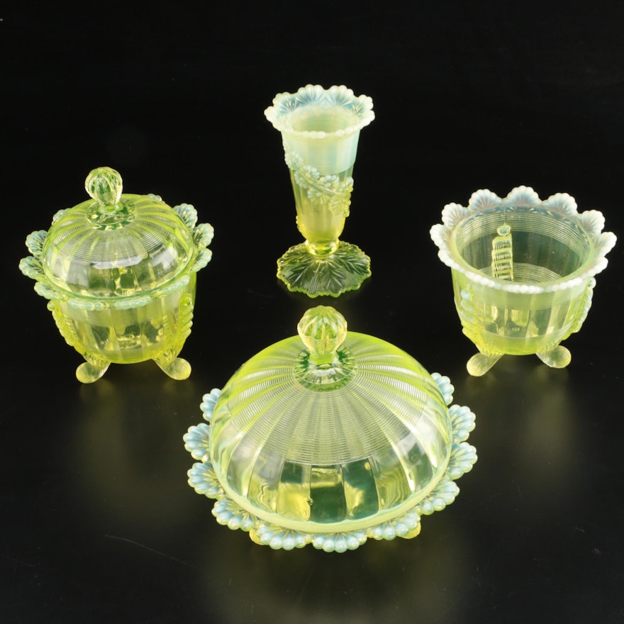 Northwood "Klondyke" Vaseline Glass Tableware