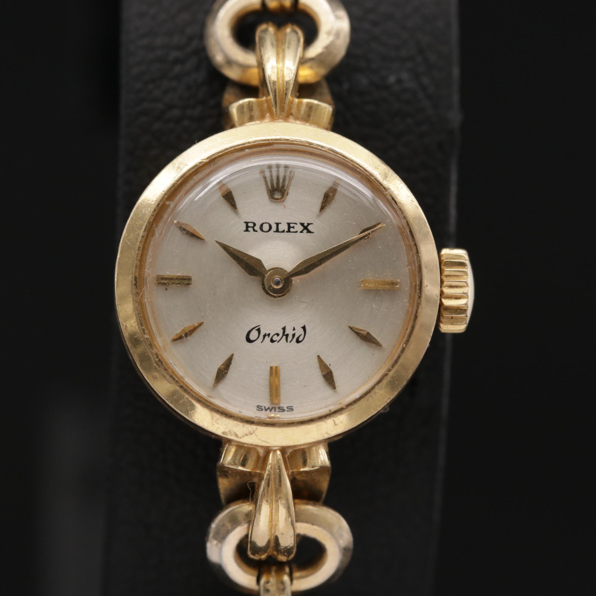 Rolex Orchid 18K Gold Watch with 14K Gold Scarab Bracelet, Circa 1960
