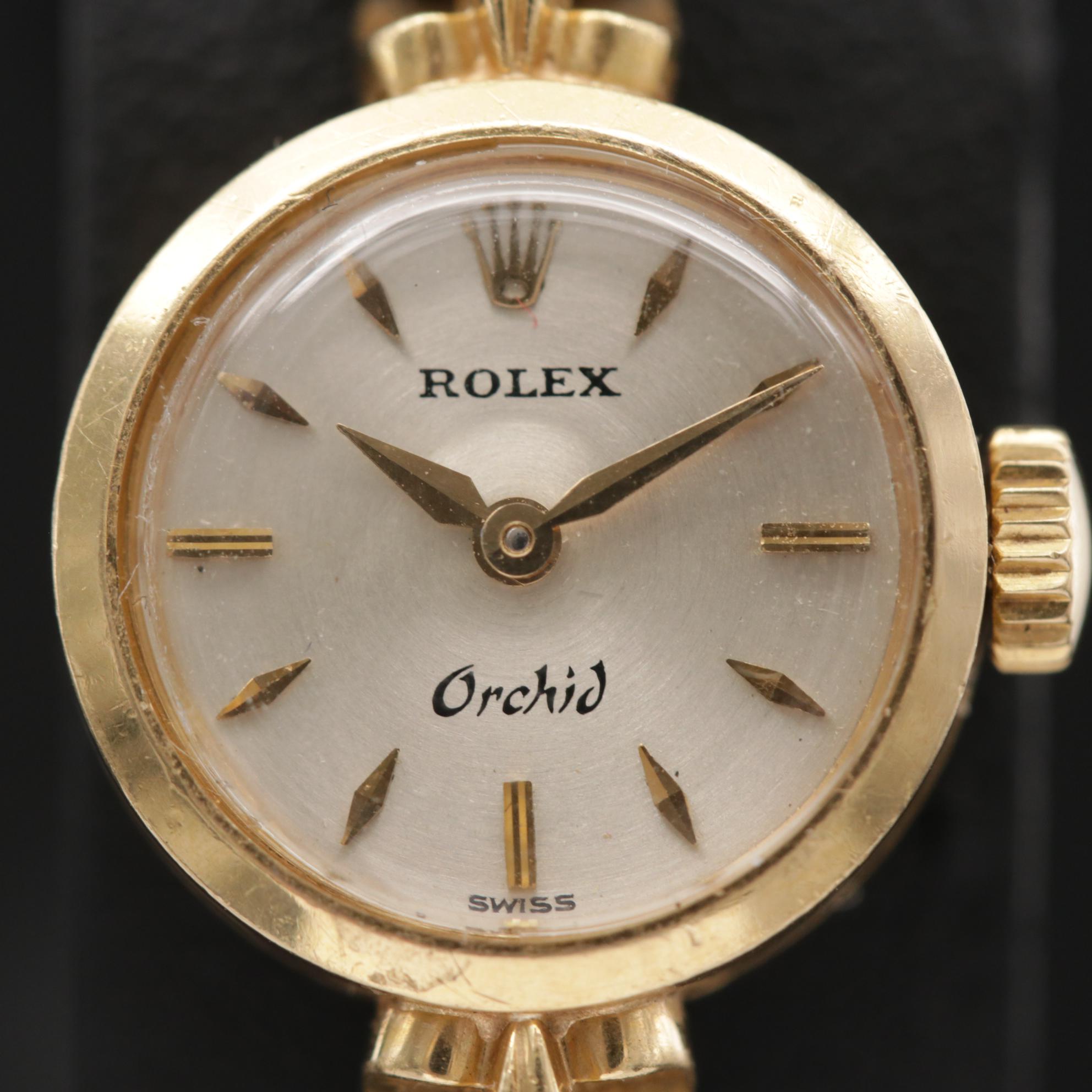 Rolex Orchid 18K Gold Watch with 14K Gold Scarab Bracelet, Circa 1960