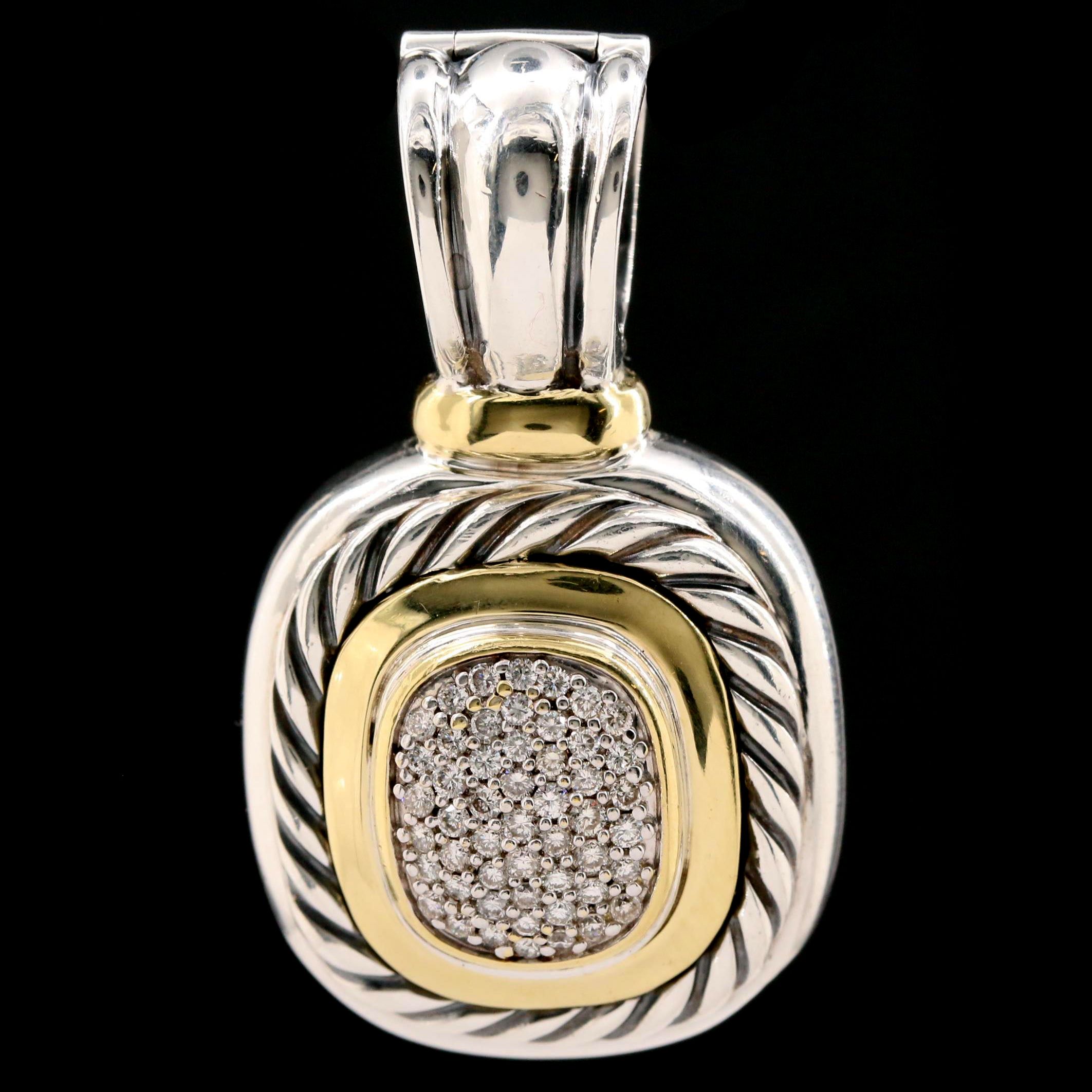 David Yurman "Albion" Sterling Pavé Diamond Enhancer Pendant with Travel Pouch