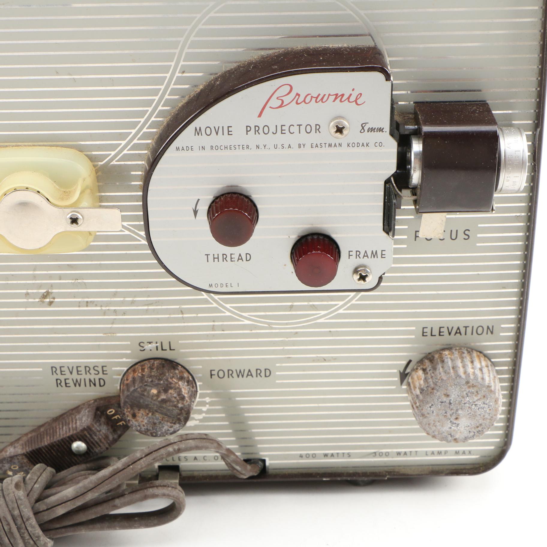 Kodak Brownie Movie Projector 8mm, with Auto Splicer, Six Film Cans and More