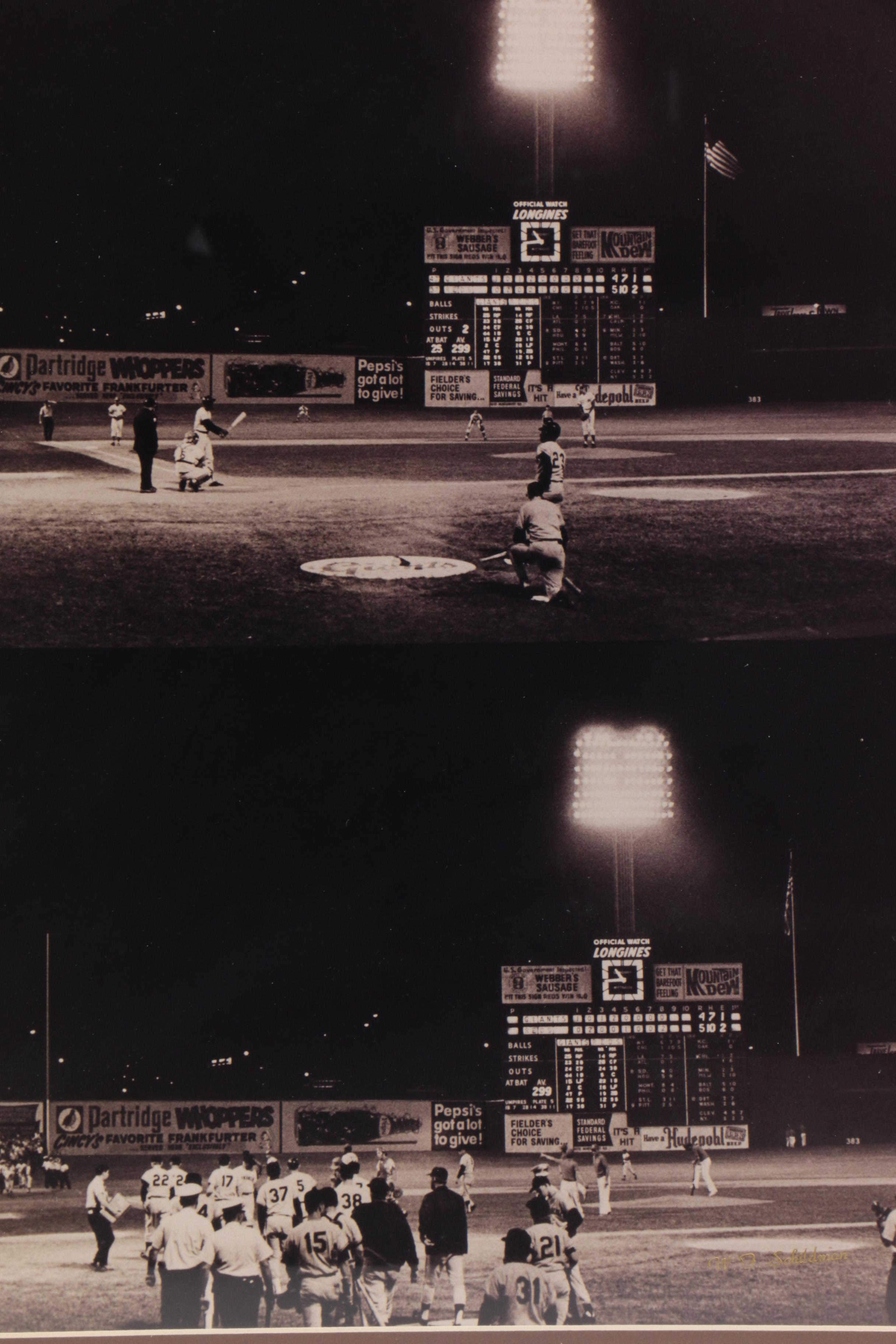 W.F. Schildman "Last and First Game" Crosley-Riverfront Baseball Print Display