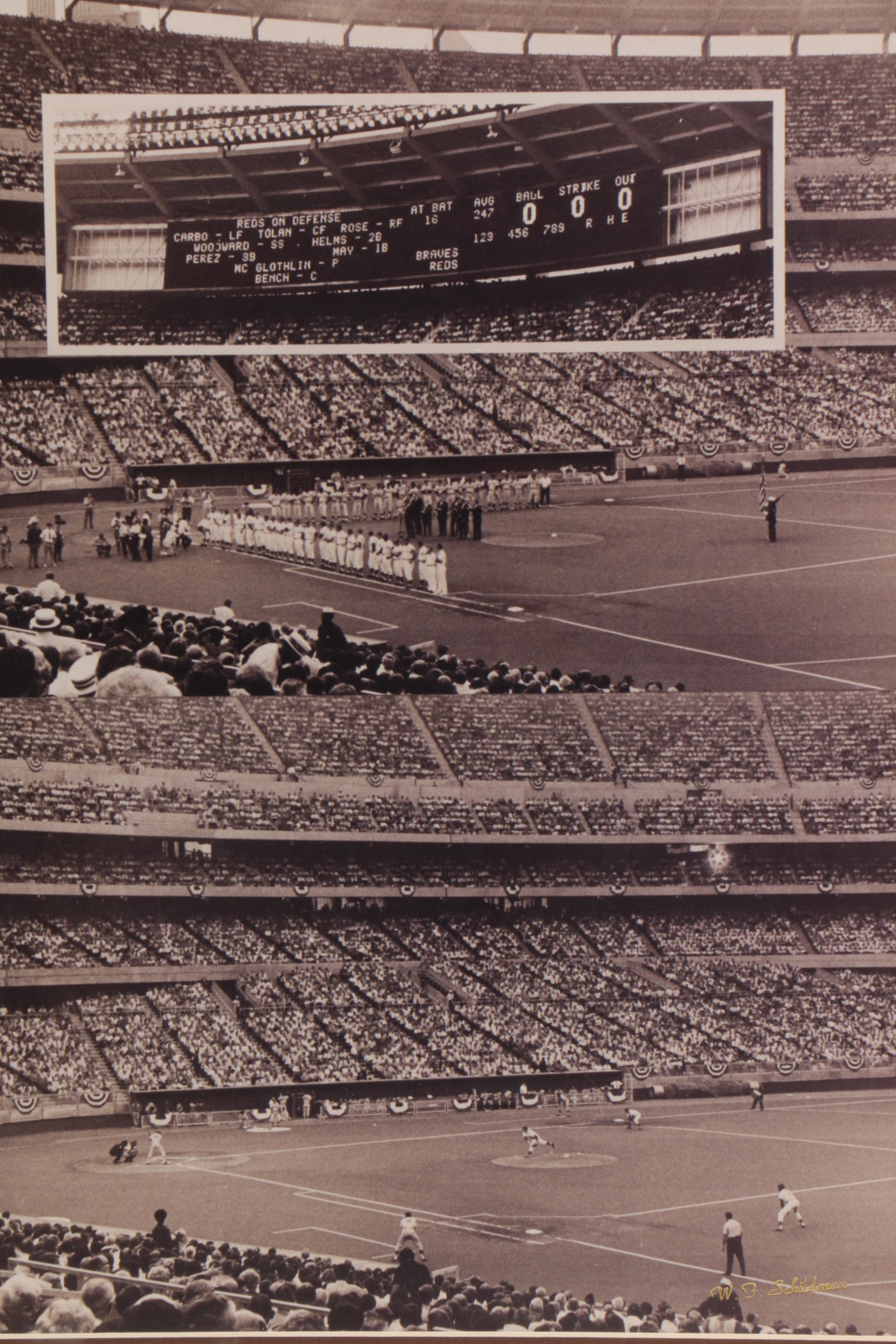 W.F. Schildman "Last and First Game" Crosley-Riverfront Baseball Print Display