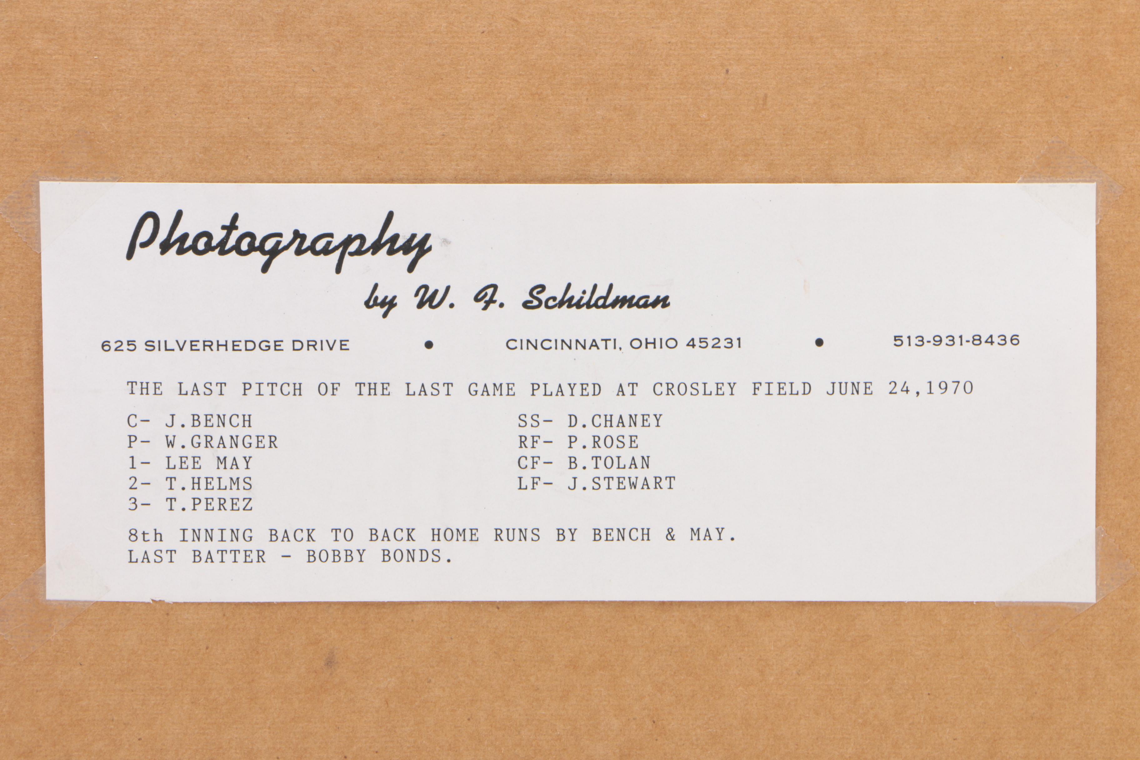 W.F. Schildman "Last and First Game" Crosley-Riverfront Baseball Print Display