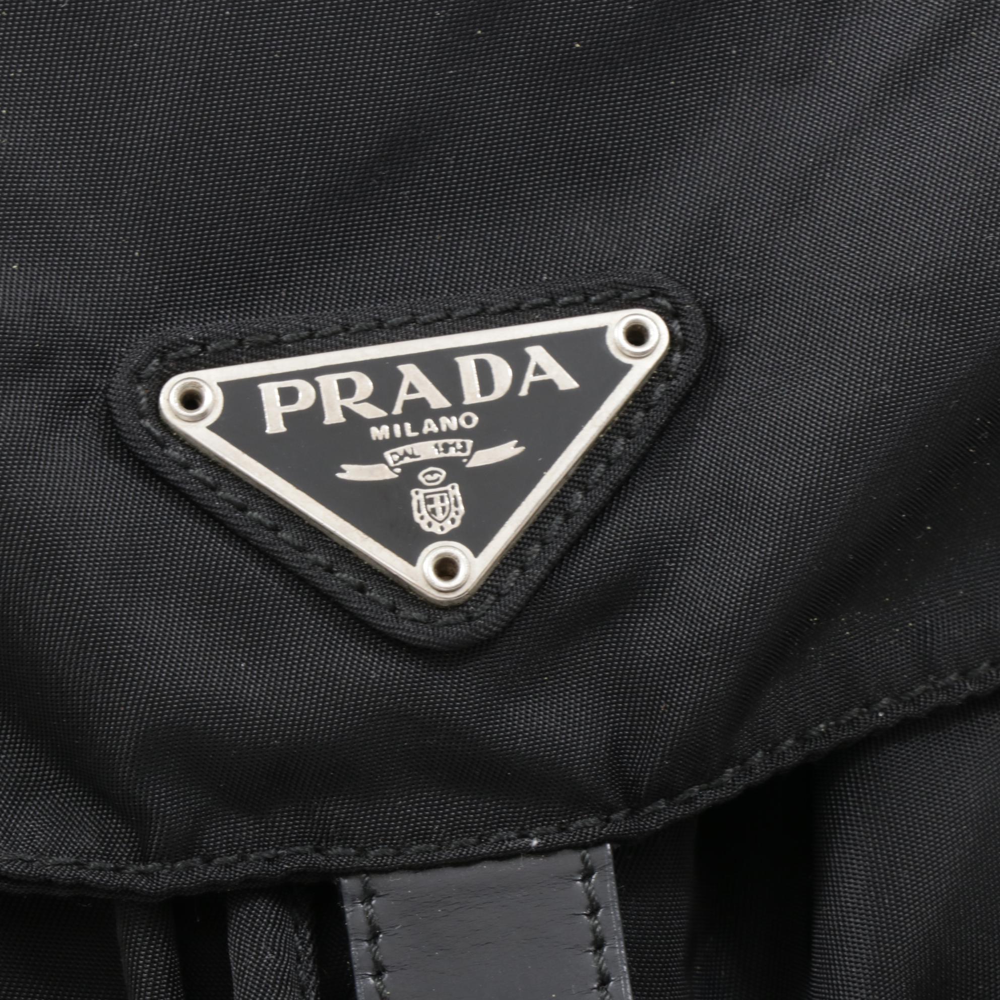 Prada Black Tessuto Nylon and Leather Backpack Purse