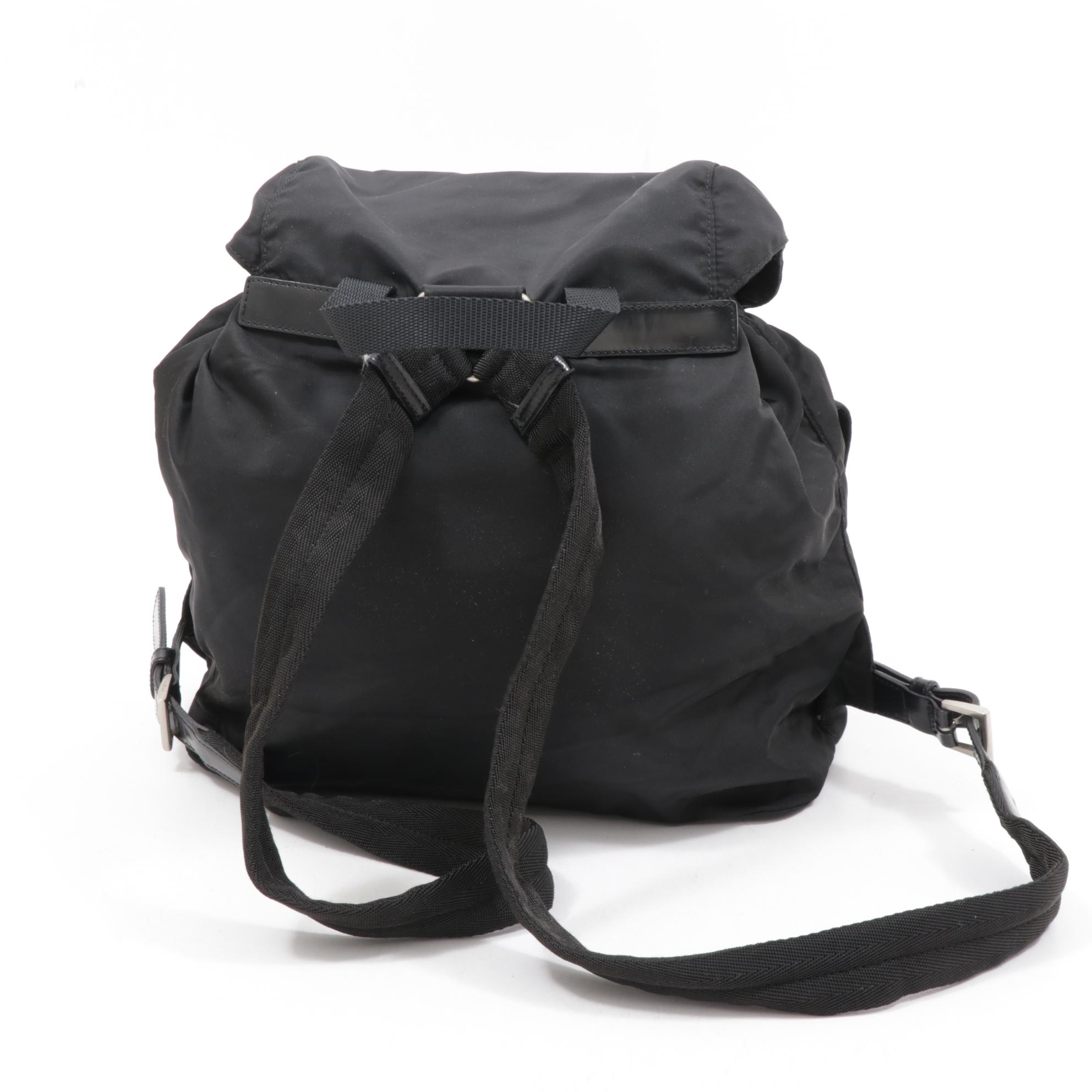 Prada Black Tessuto Nylon and Leather Backpack Purse