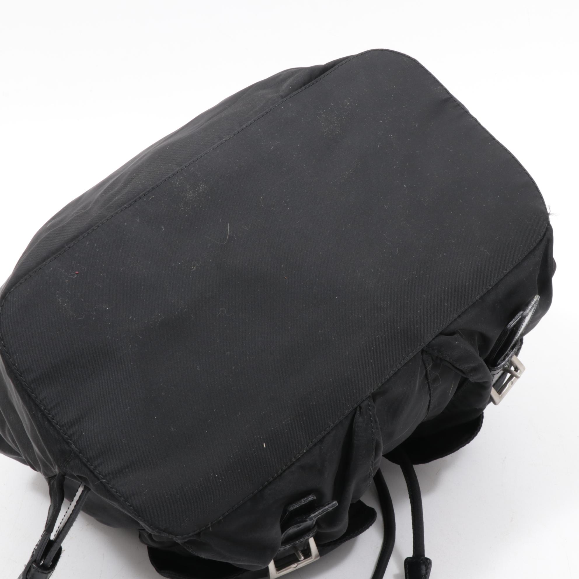 Prada Black Tessuto Nylon and Leather Backpack Purse