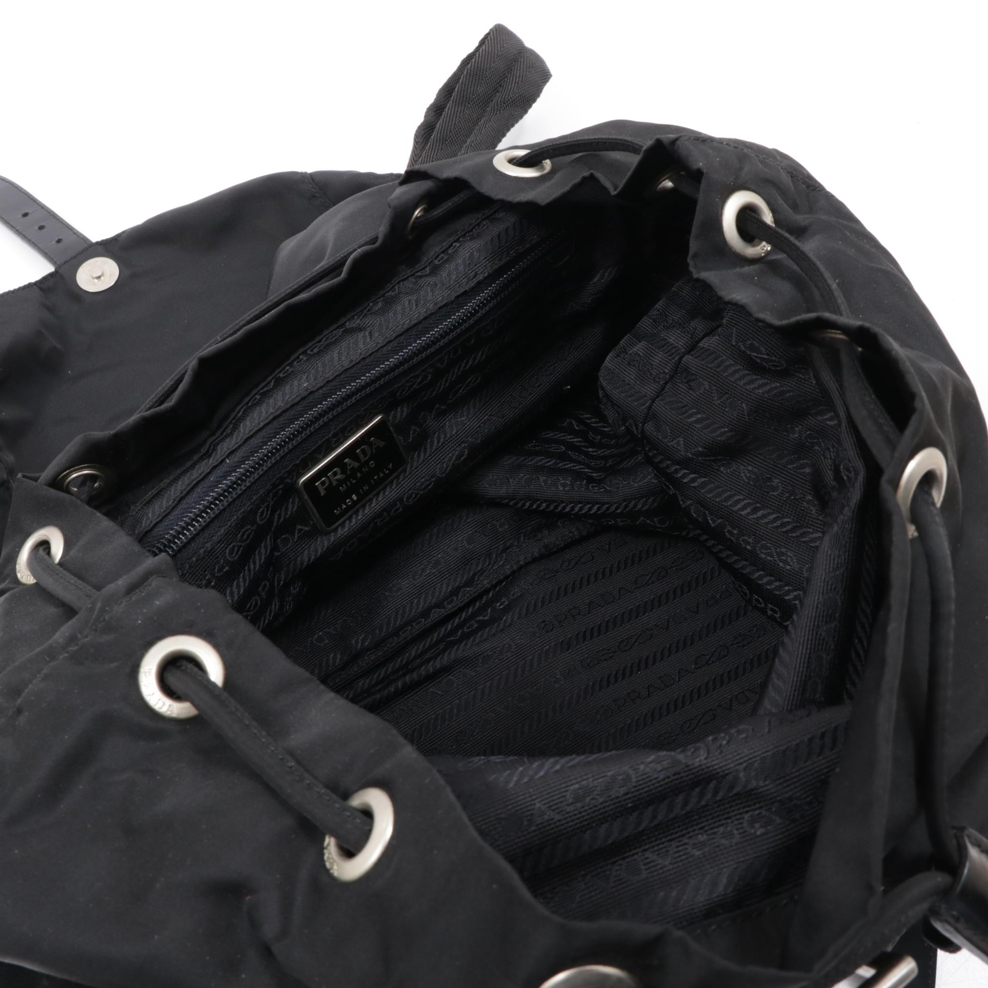 Prada Black Tessuto Nylon and Leather Backpack Purse