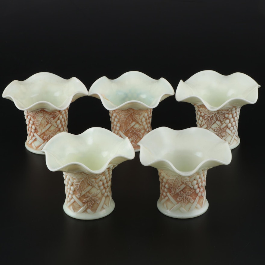 Northwood "Grape Arbor" Custard Glass Whimsy Vases, Early 20th Century