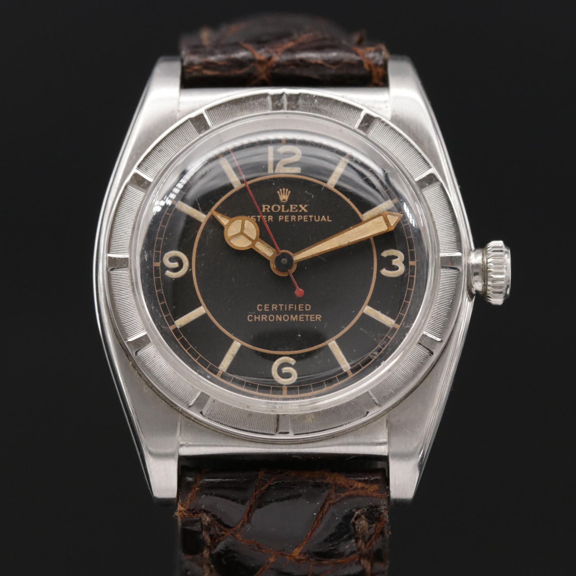 Vintage Rolex Bubbleback Oyster Perpetual Stainless Steel Watch, 1944