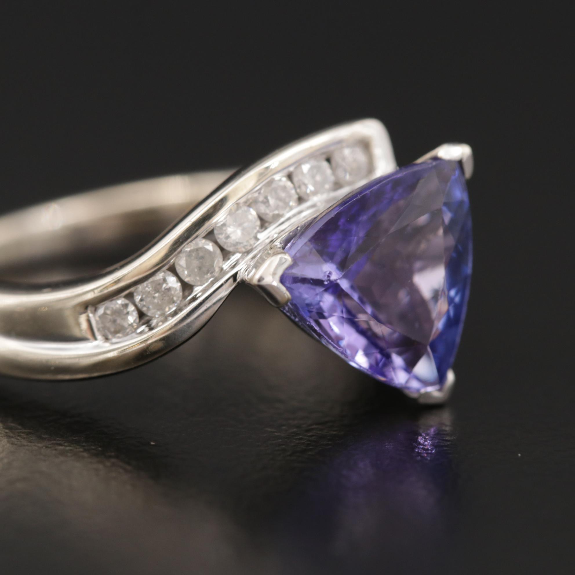 14K White Gold 1.76 CT Tanzanite and Diamond Ring
