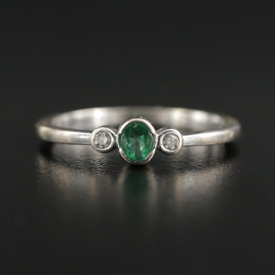 14K White Gold Emerald and Diamond Ring