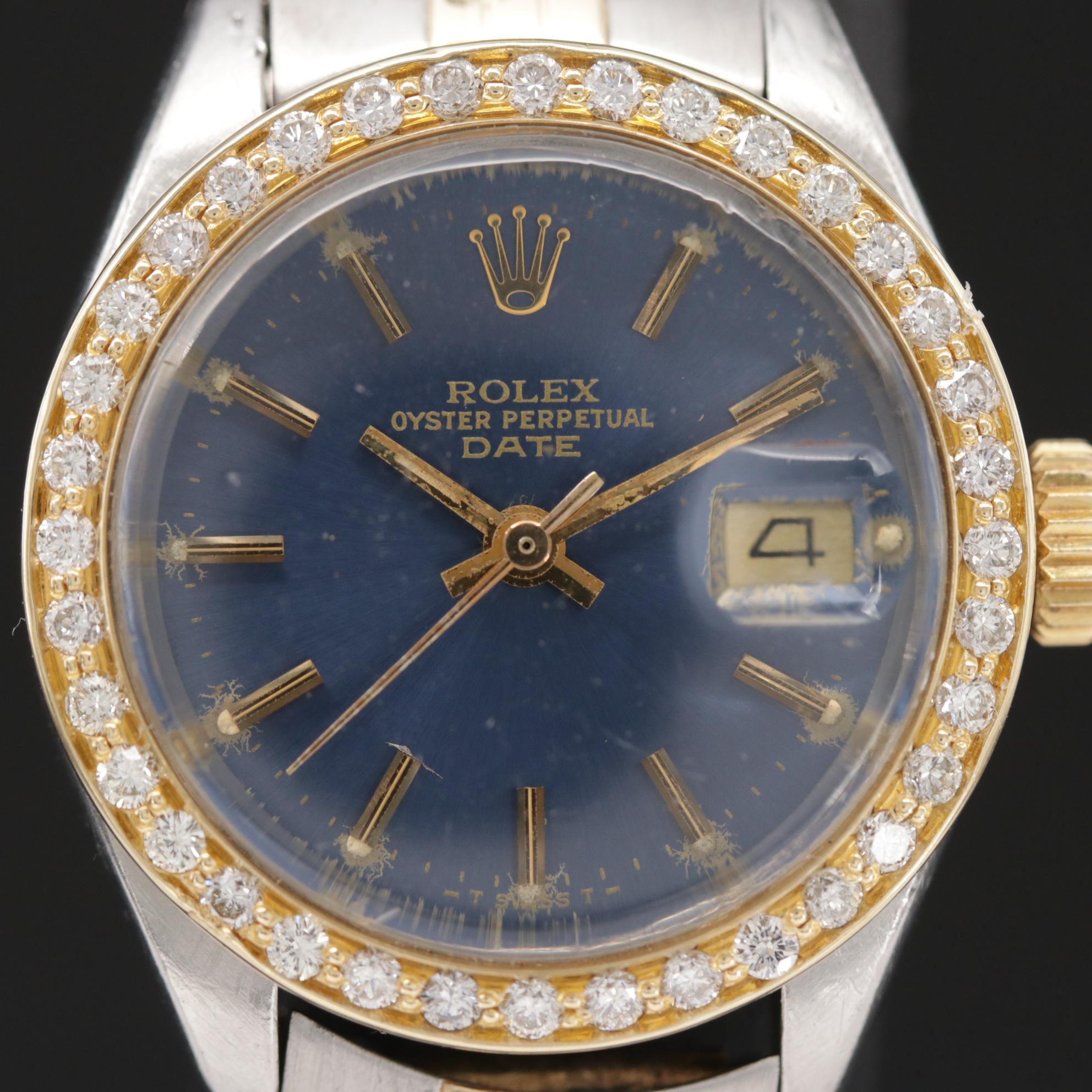 Rolex Date 18K Gold, Diamond and Stainless Steel Watch with 14K Bracelet, 1978