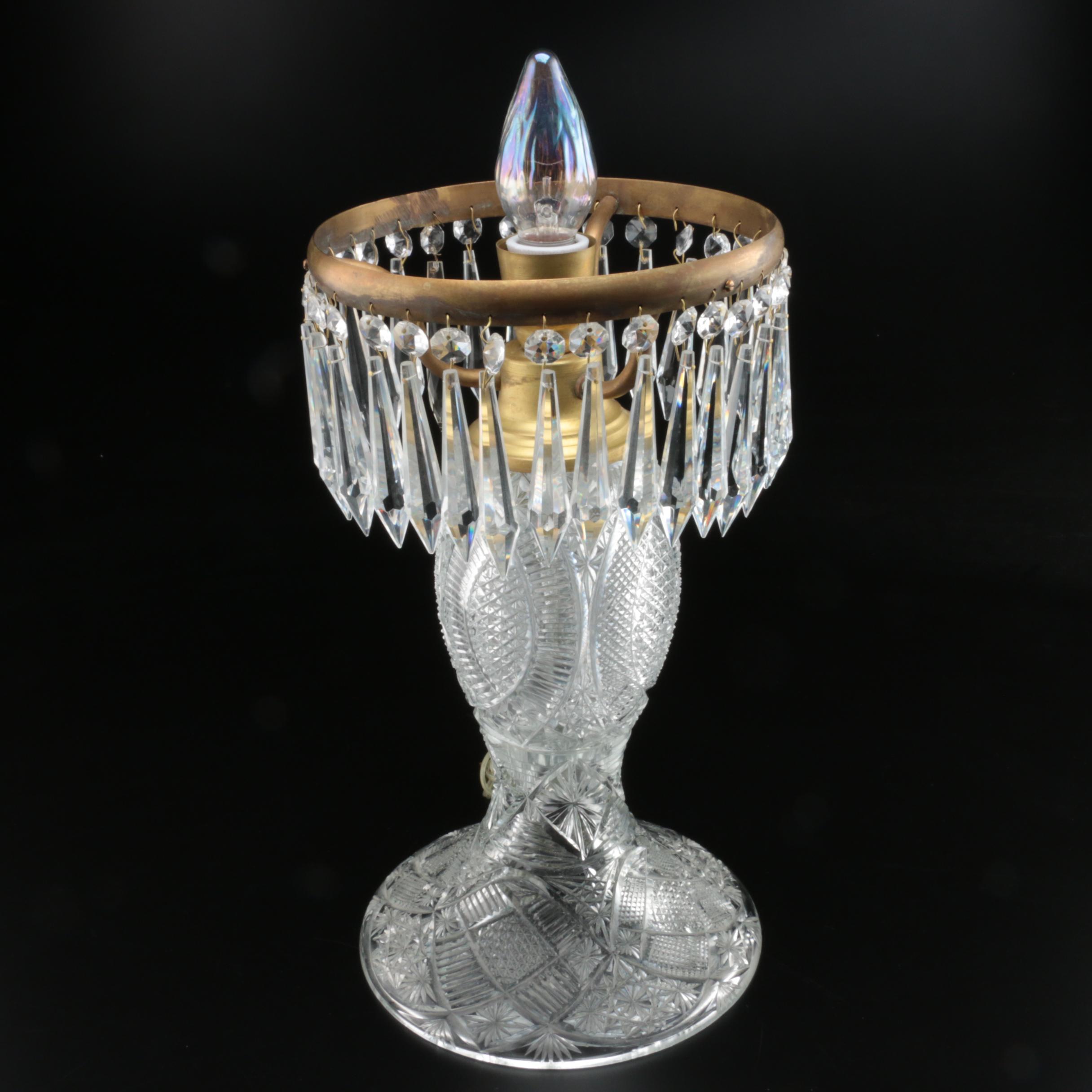 American Brilliant Style Cut Glass Table Lamp