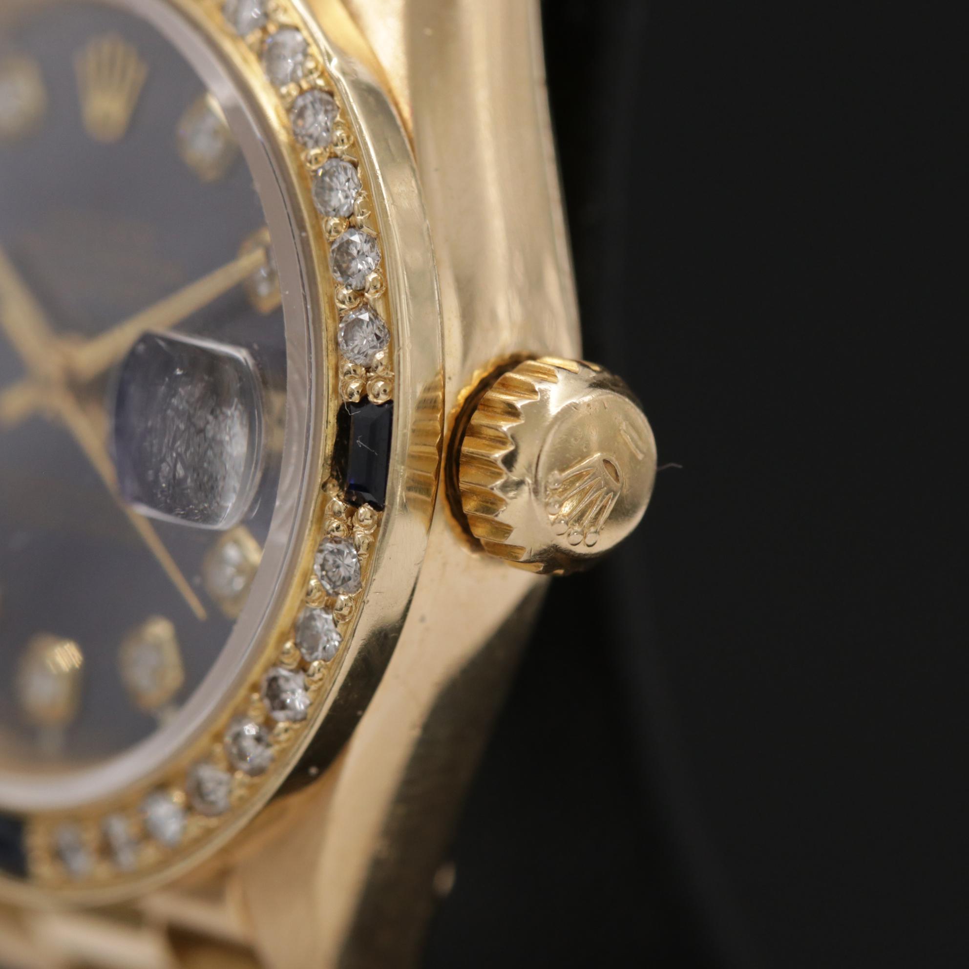 Rolex Datejust Presidential 18K Gold Diamond and Sapphire Watch, Circa 1986