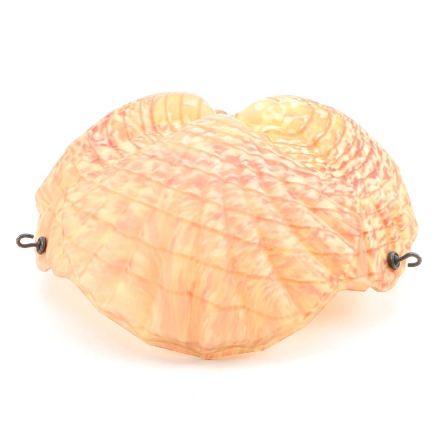 American Satin Vaseline and Cranberry Spatter Pressed Glass Shell Pendant Shade