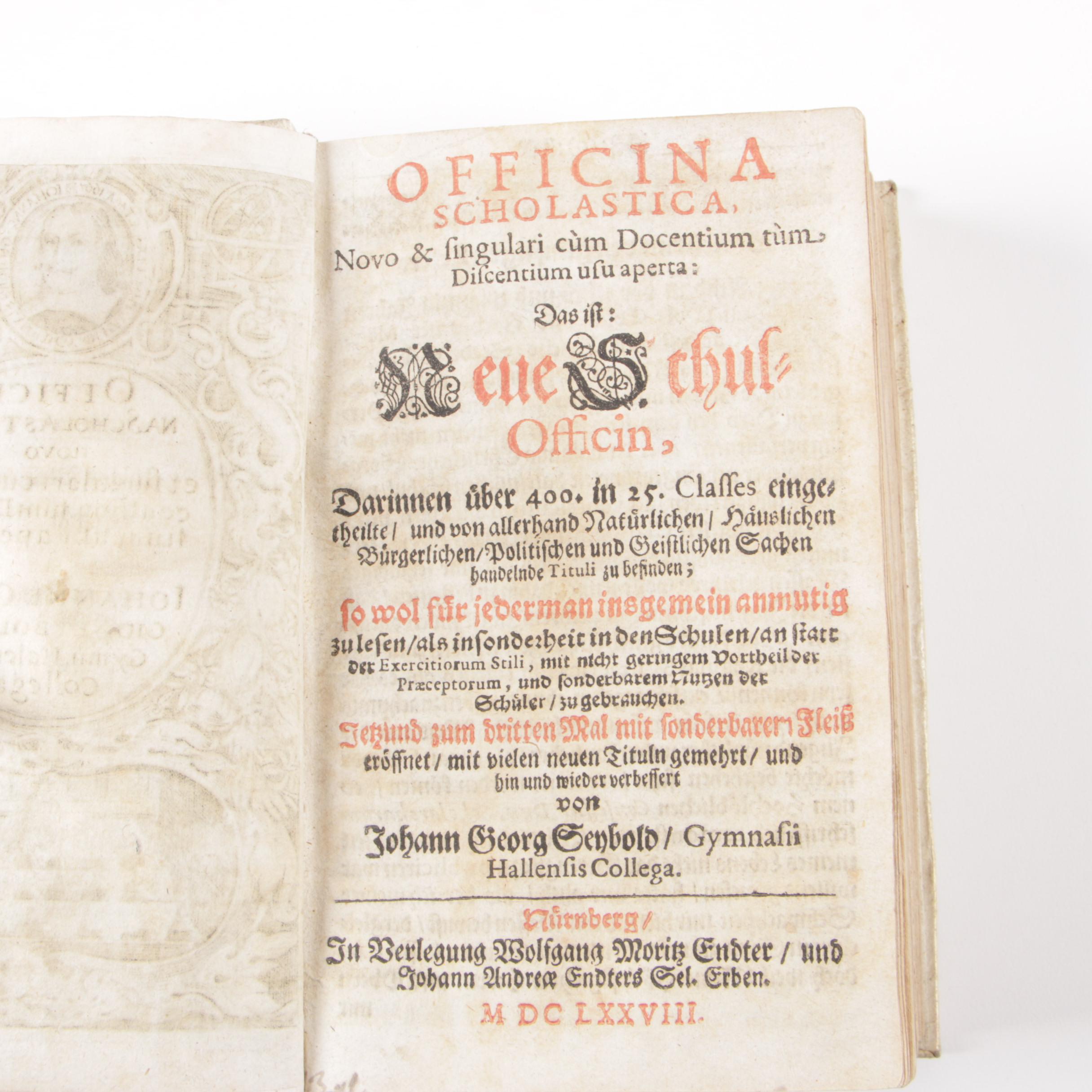 "Officina Scholastica" by Johann Georg Seybold, 1678