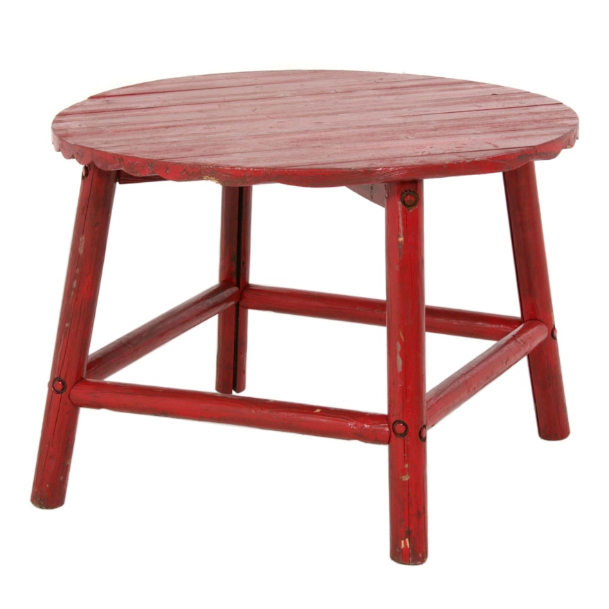 Primitive Style Red-Painted Wood Dining Table