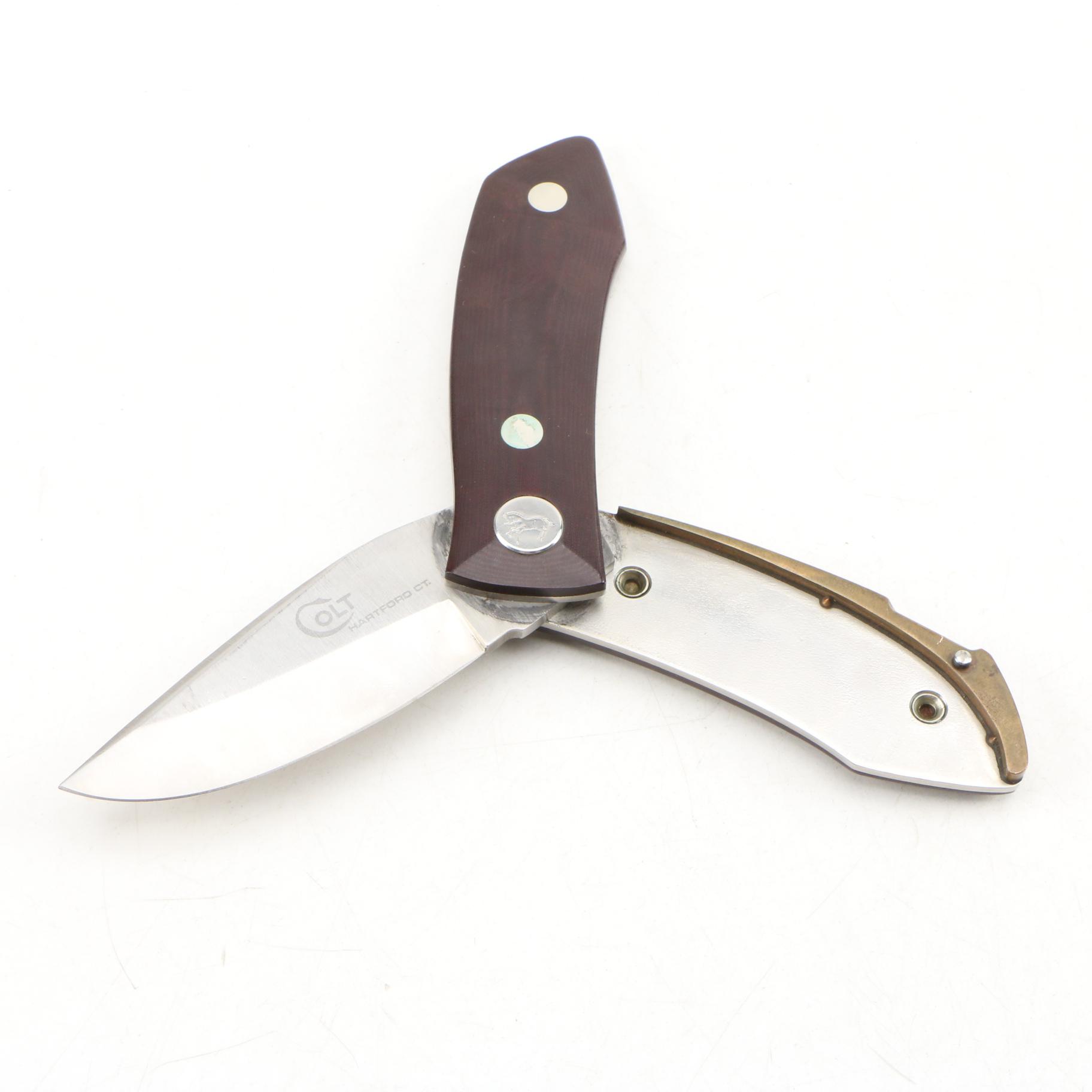 Colt Barry Wood Hartford CT. Horse Logo Hunting Knife with Leather Sheath