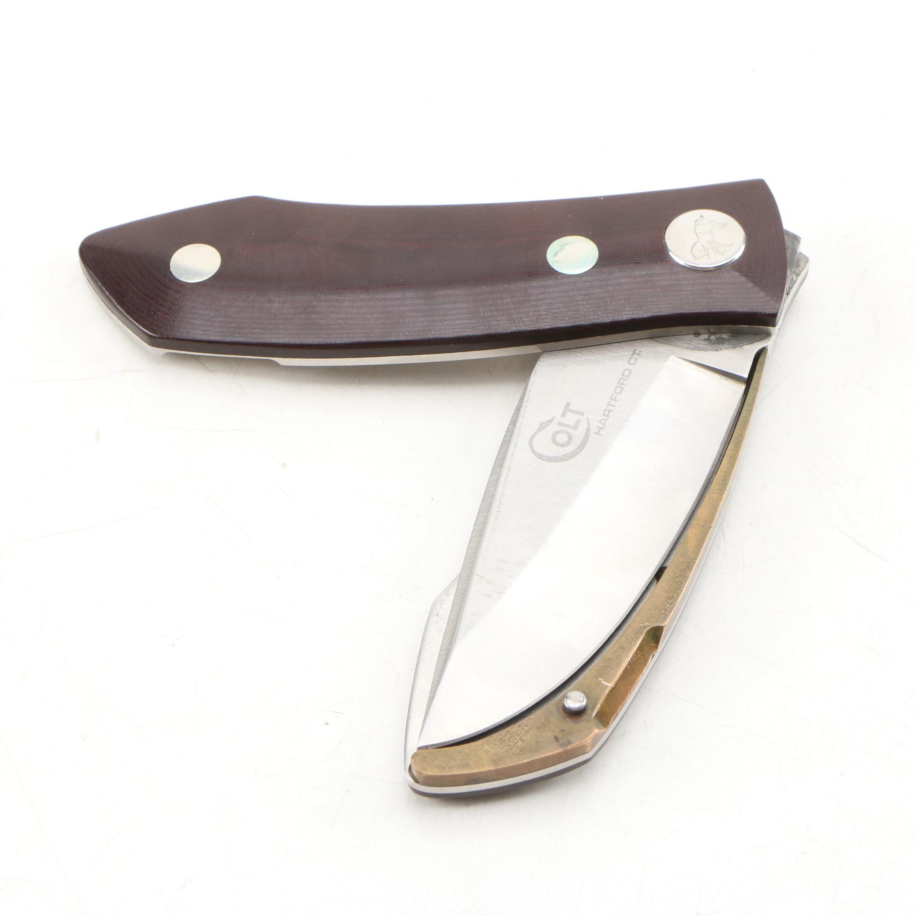 Colt Barry Wood Hartford CT. Horse Logo Hunting Knife with Leather Sheath