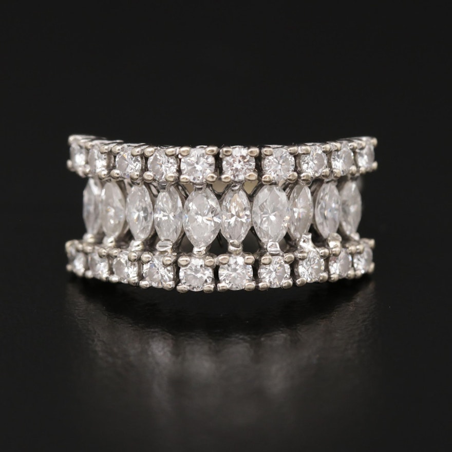 Vintage 14K White Gold 2.10 CTW Diamond Triple Row Band