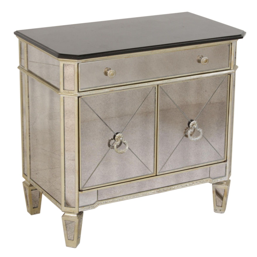 Horchow Contemporary Marble Top Mirrored Side Cabinet