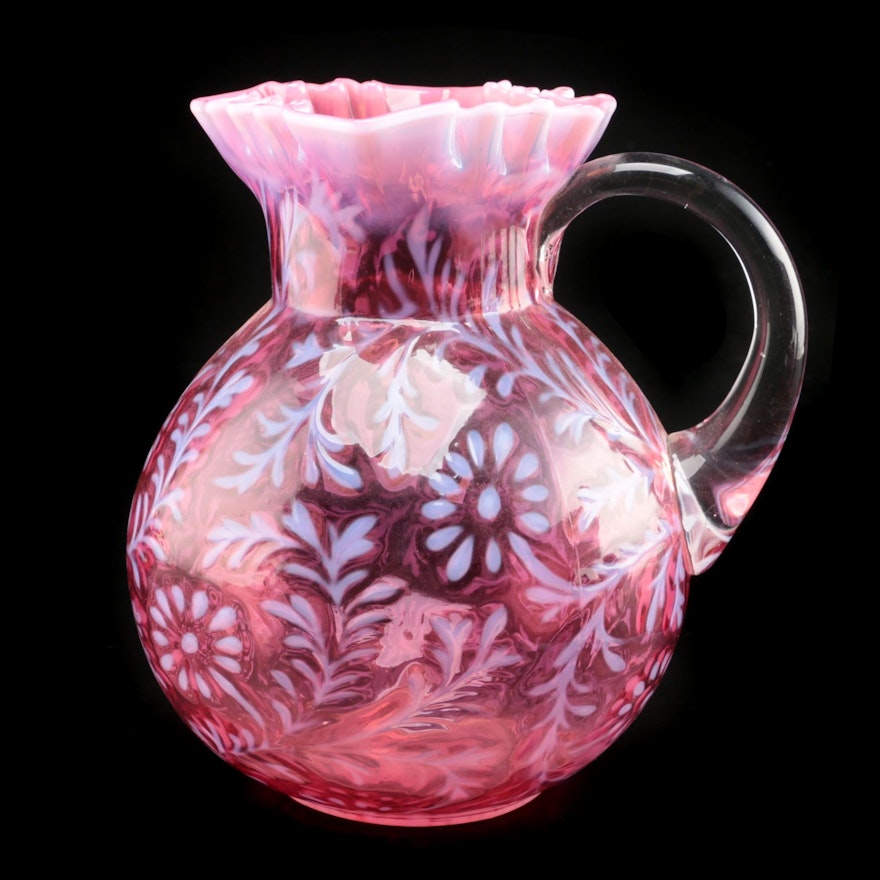 American Daisy and Fern Cranberry Glass Pitcher, Late 19th/ Early 20th C.