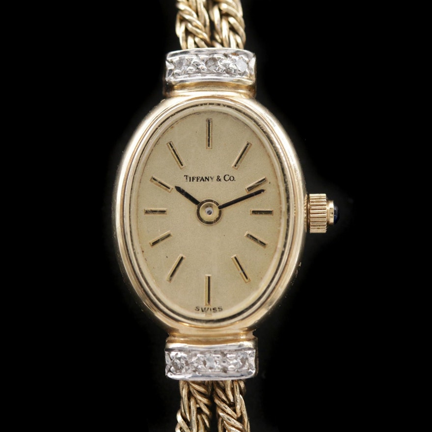 Cyma For Tiffany & Co. 14K Gold and Diamonds Quartz Wristwatch